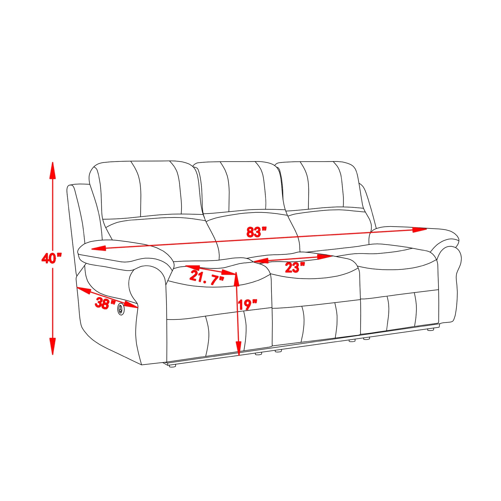 83“ Fabric Power Recliner Sofa with Wireless Charger and Cupholder