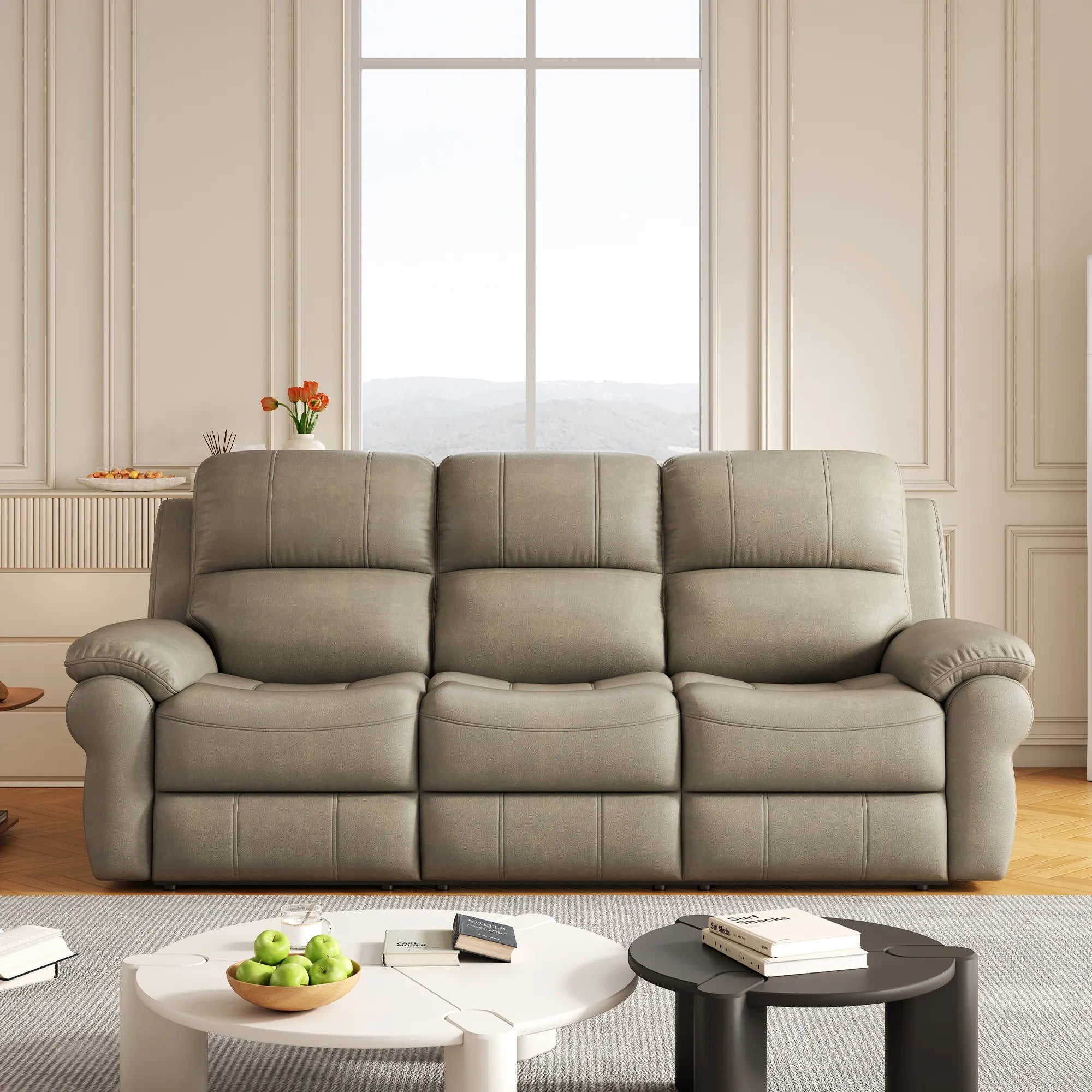 83“ Fabric Power Recliner Sofa with Wireless Charger and Cupholder