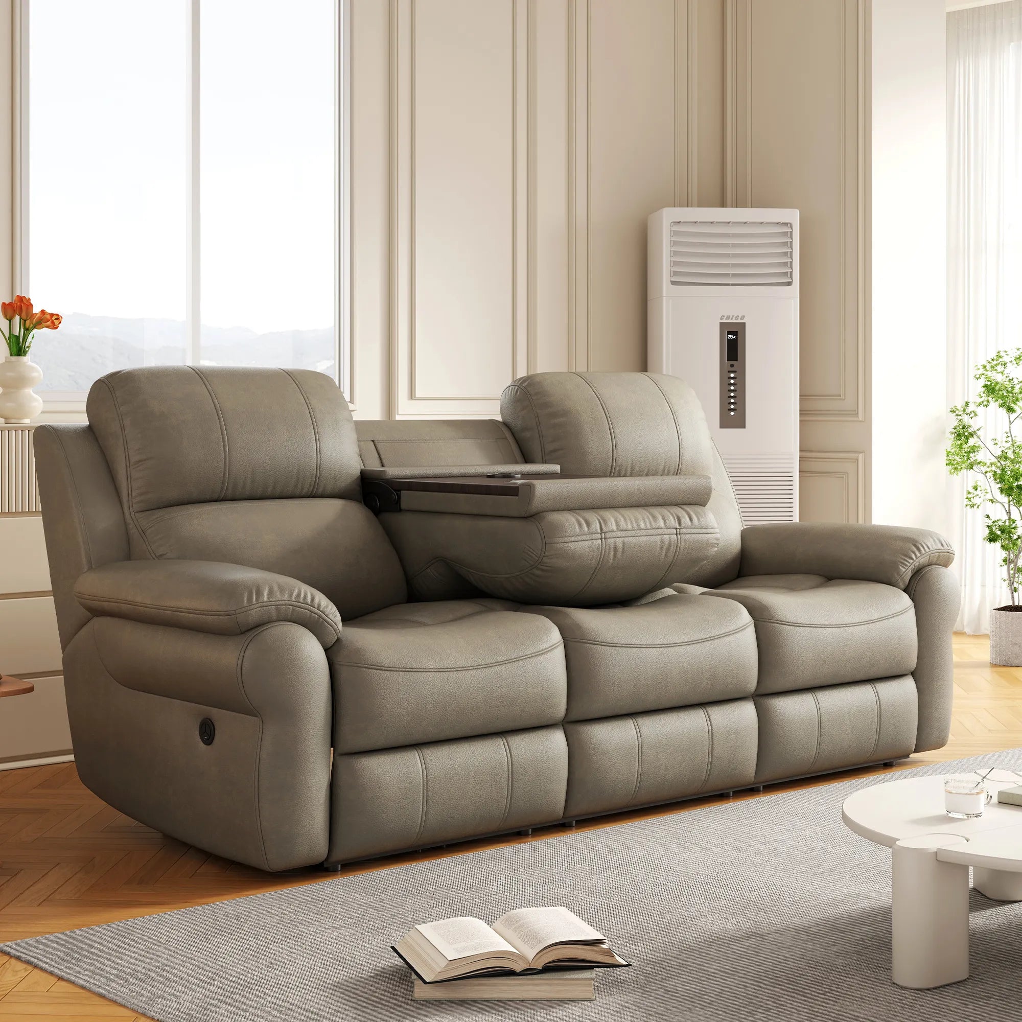 83“ Fabric Power Recliner Sofa with Wireless Charger and Cupholder