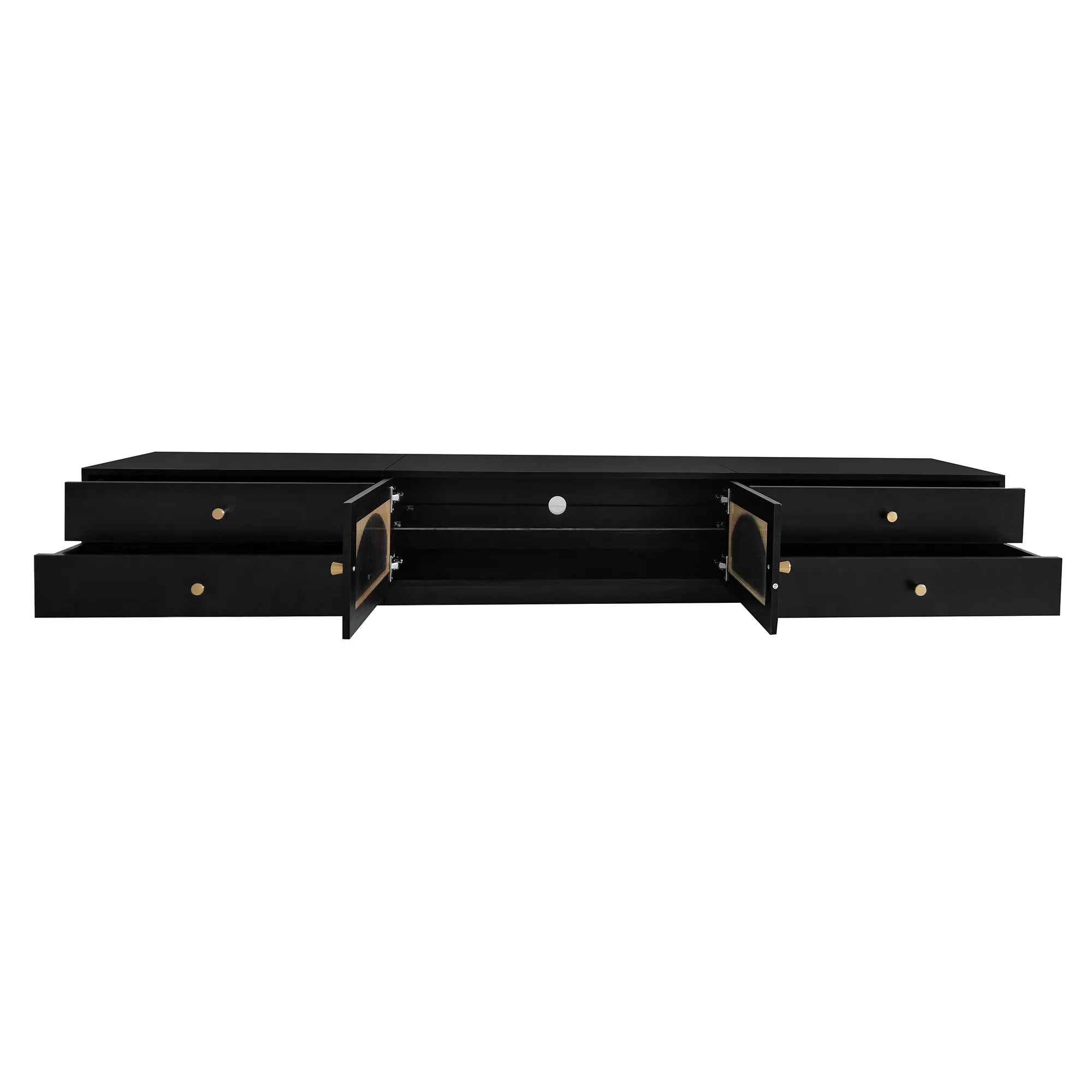 86" Long TV Stand with Fluted Glass Doors