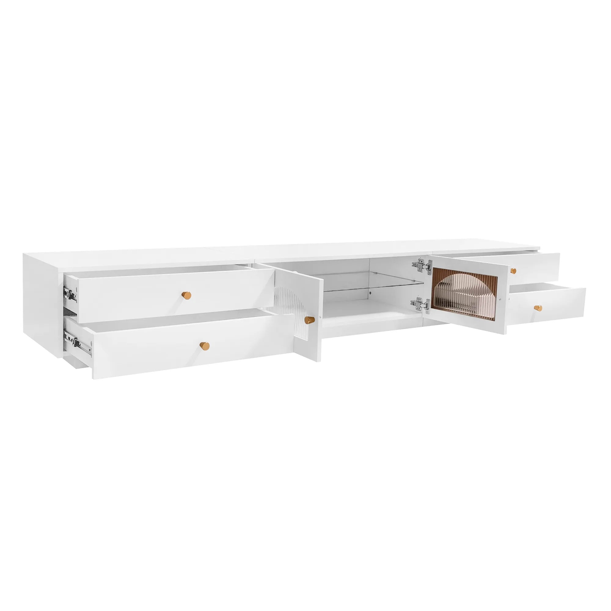 86" Long TV Stand with Fluted Glass Doors