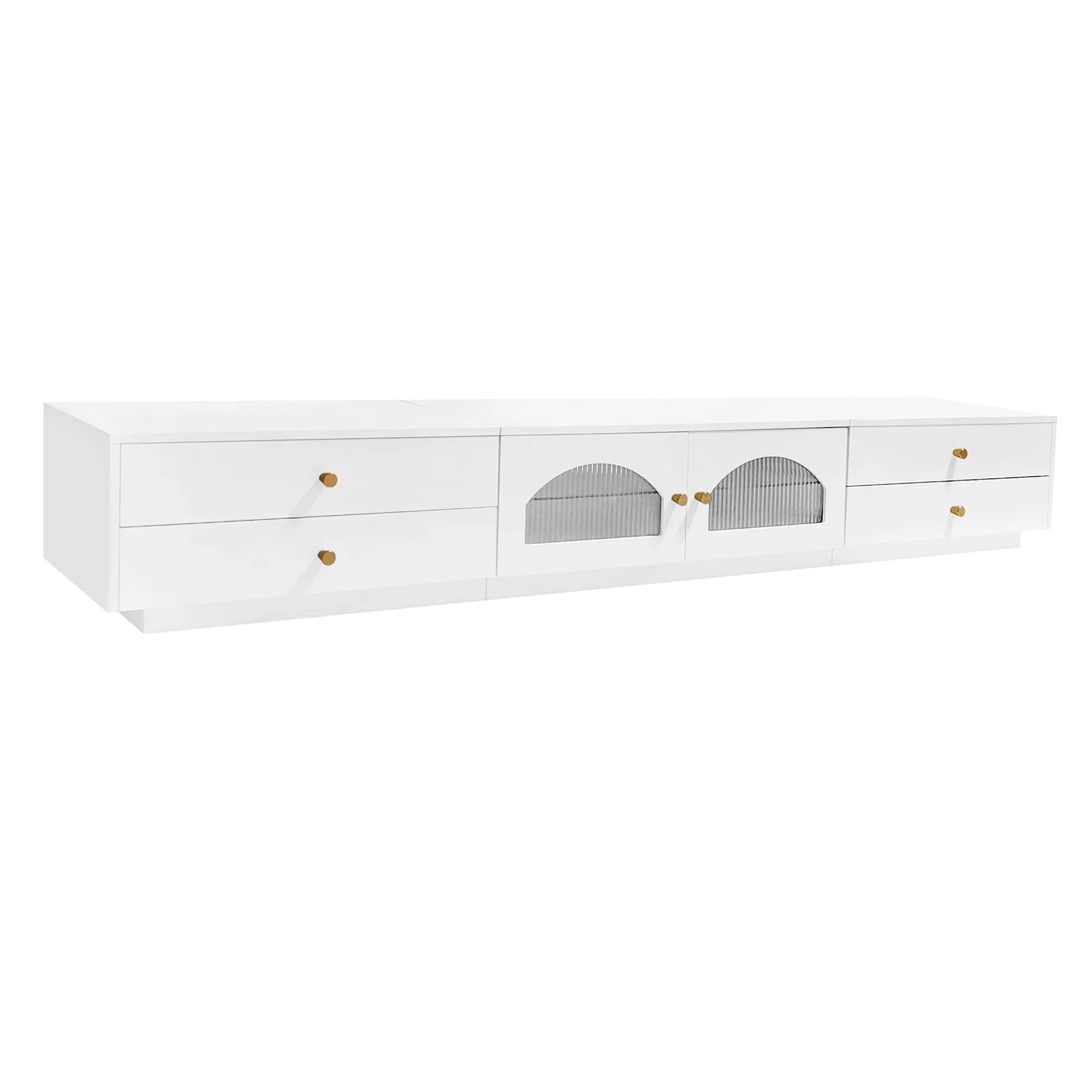 86" Long TV Stand with Fluted Glass Doors