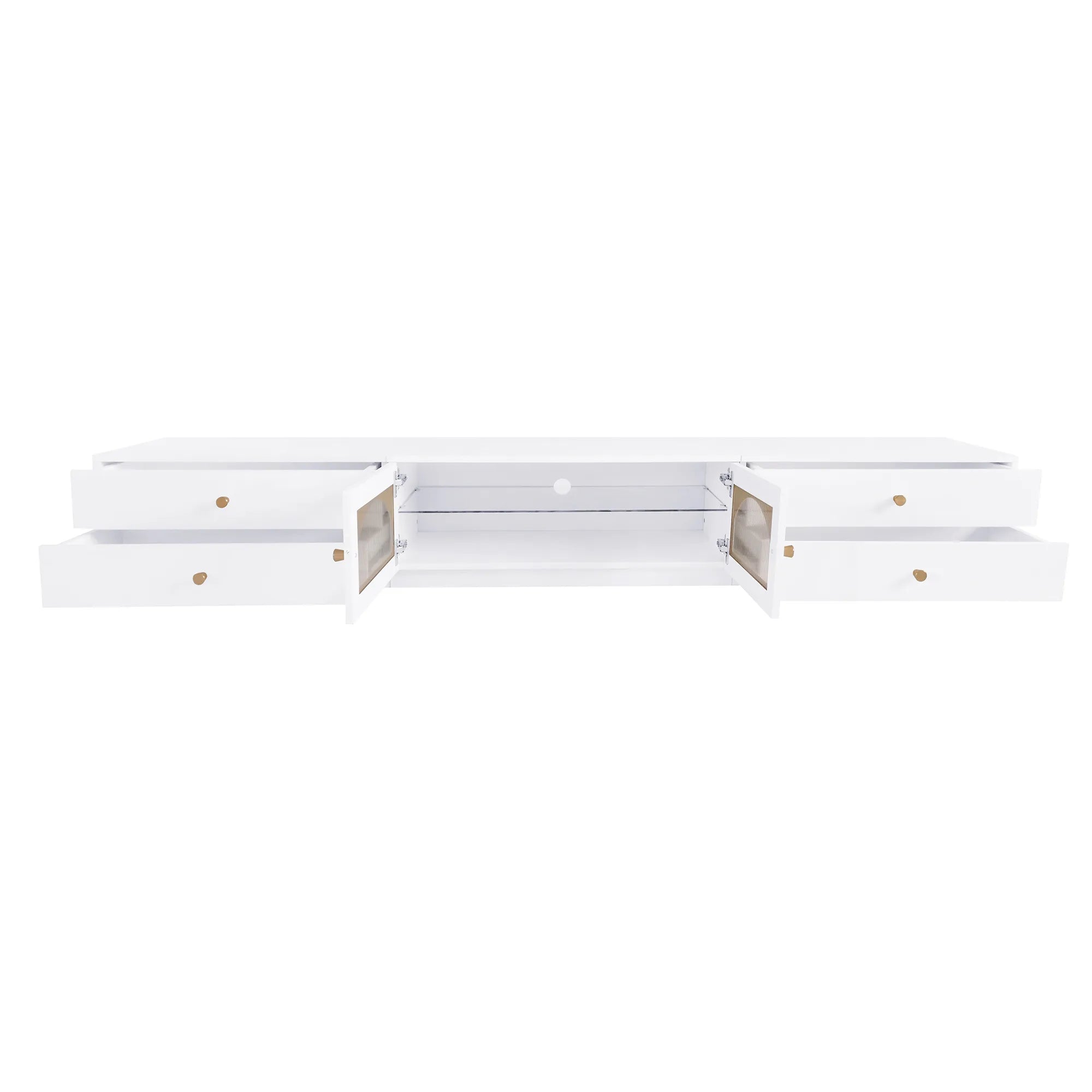 86" Long TV Stand with Fluted Glass Doors