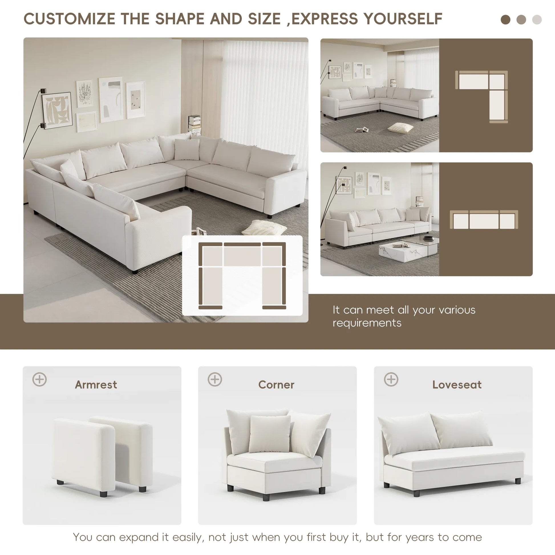 8 Seater U Shaped Minimalist Modular Sectional Sofa