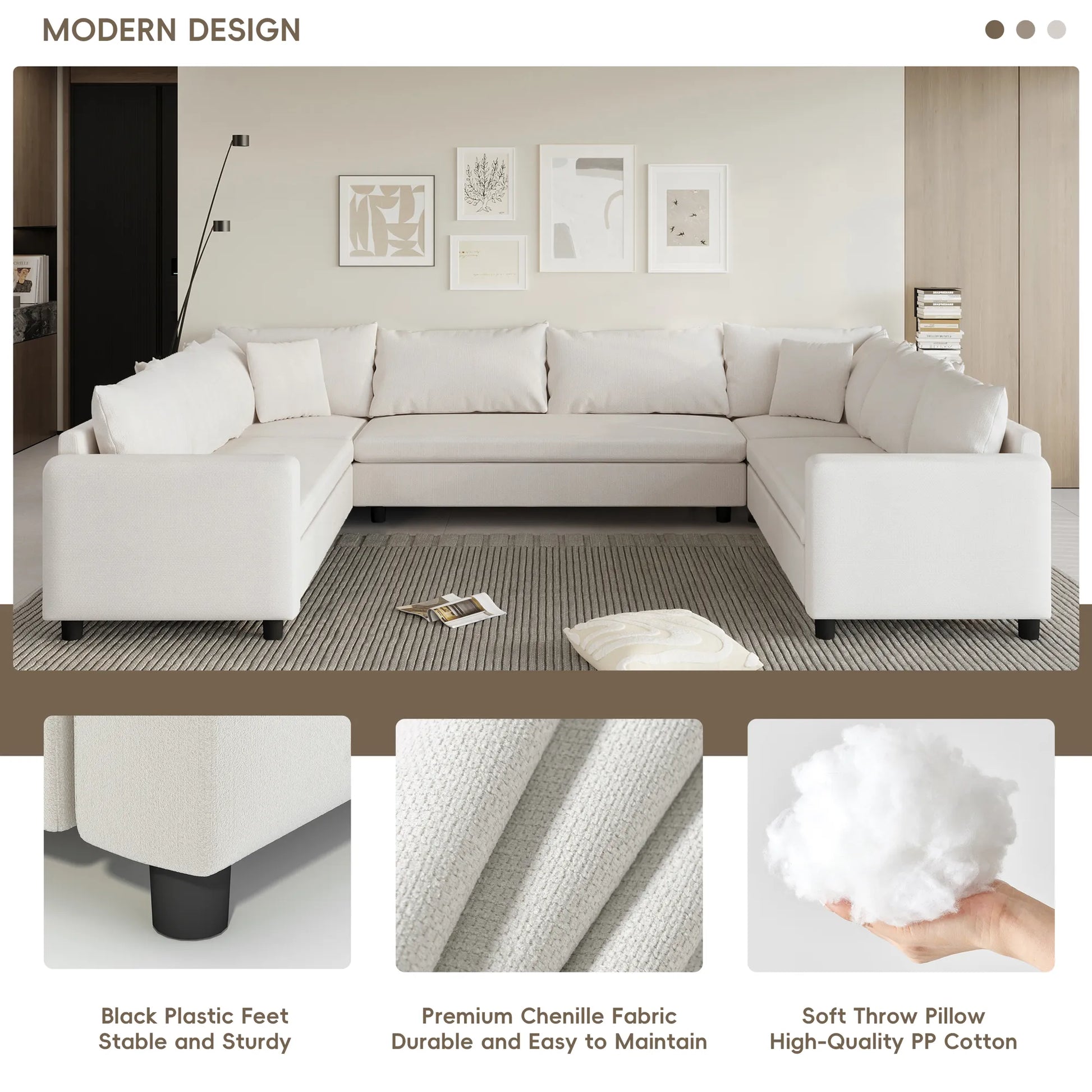 8 Seater U Shaped Minimalist Modular Sectional Sofa