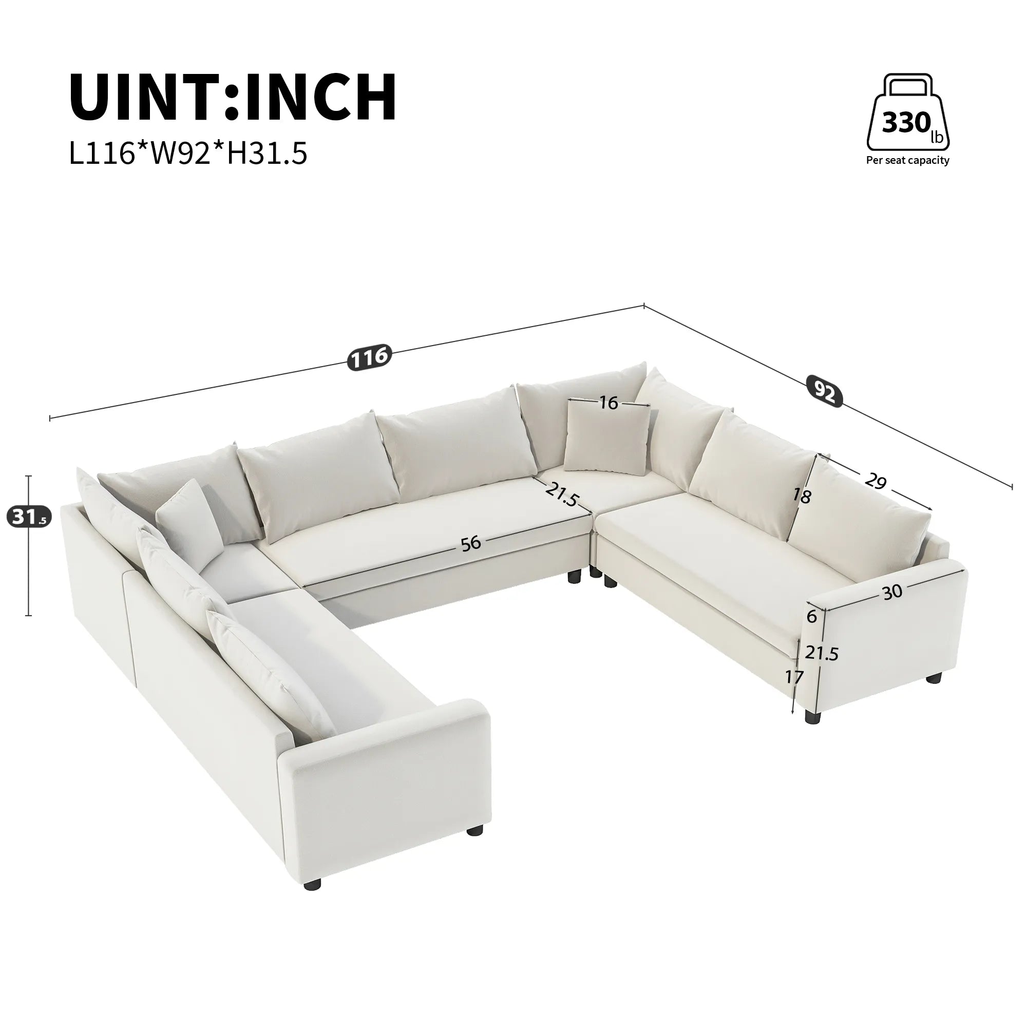 8 Seater U Shaped Minimalist Modular Sectional Sofa