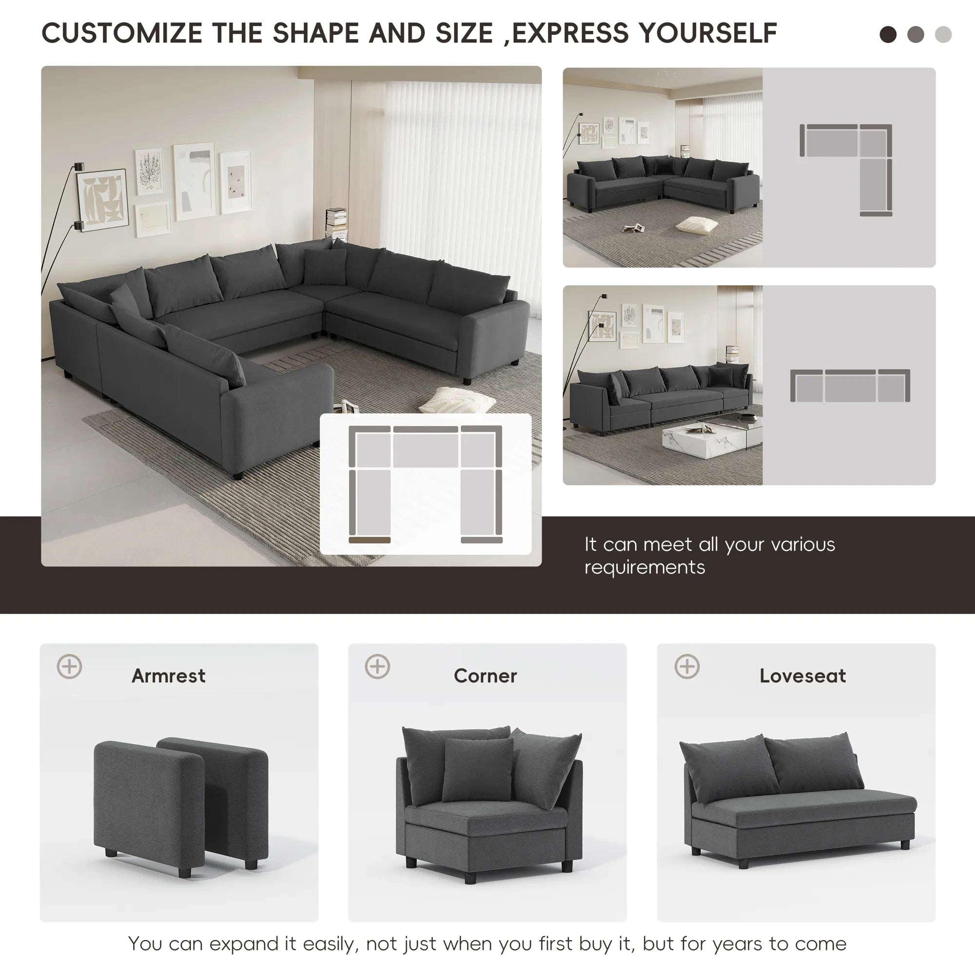 8 Seater U Shaped Minimalist Modular Sectional Sofa