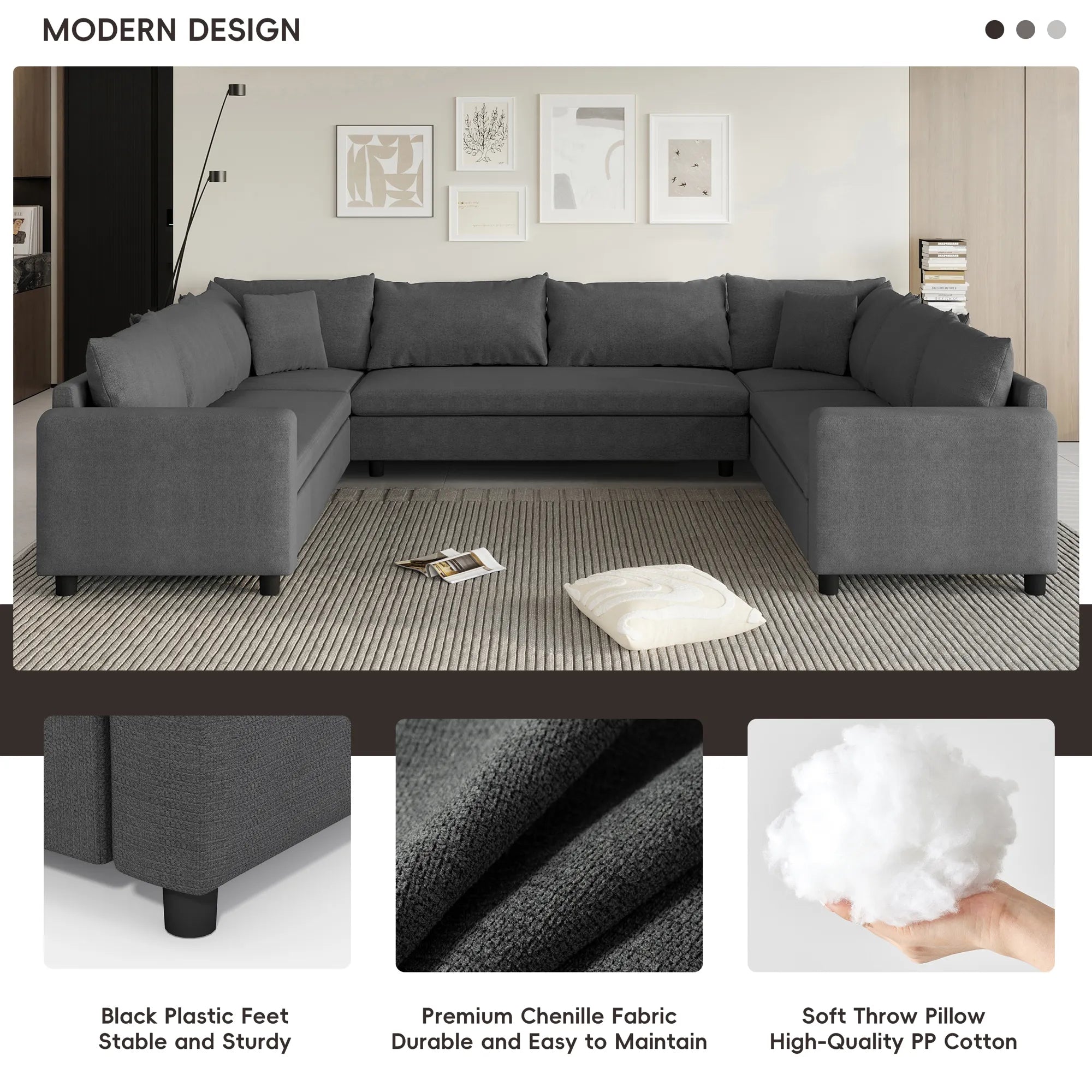 8 Seater U Shaped Minimalist Modular Sectional Sofa