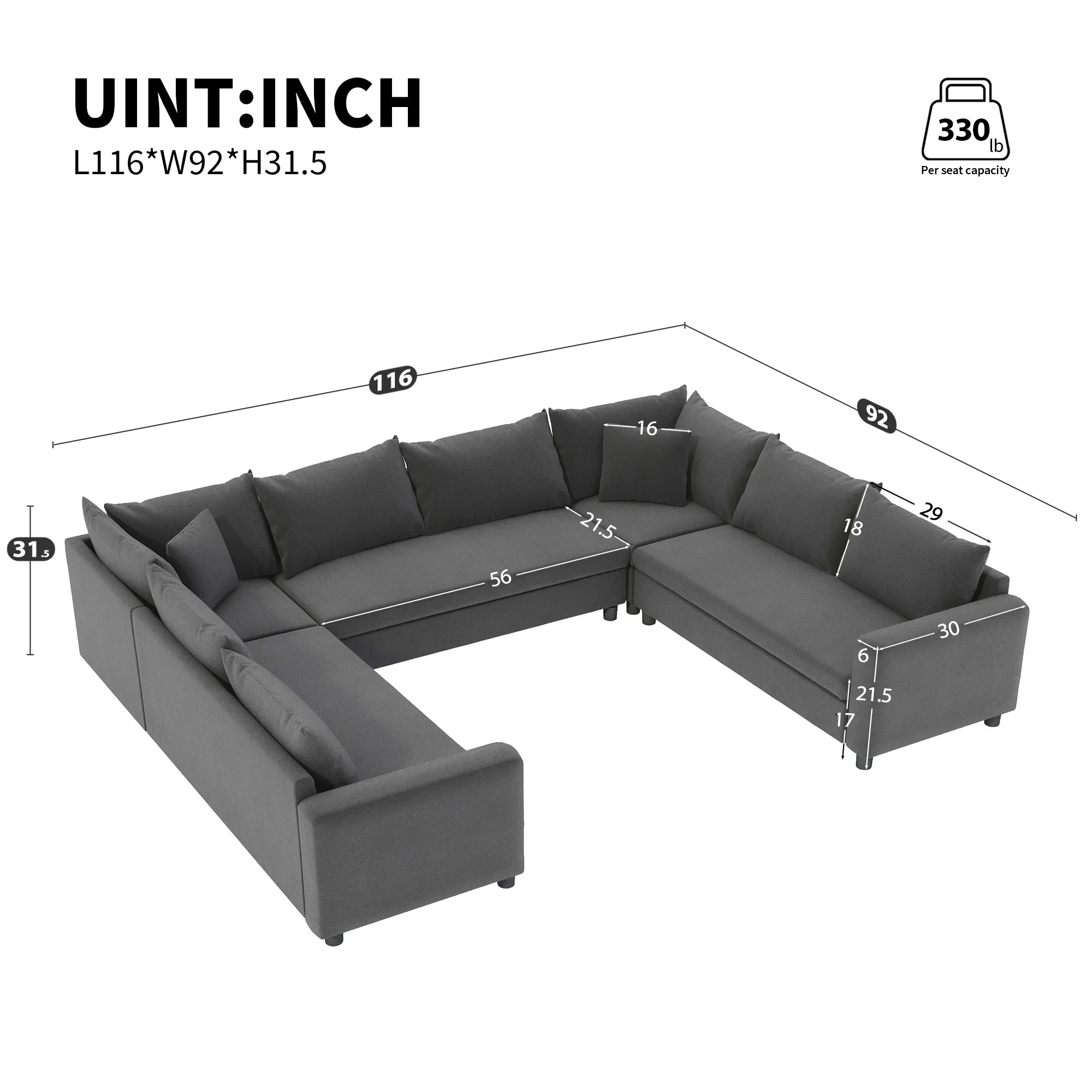 8 Seater U Shaped Minimalist Modular Sectional Sofa