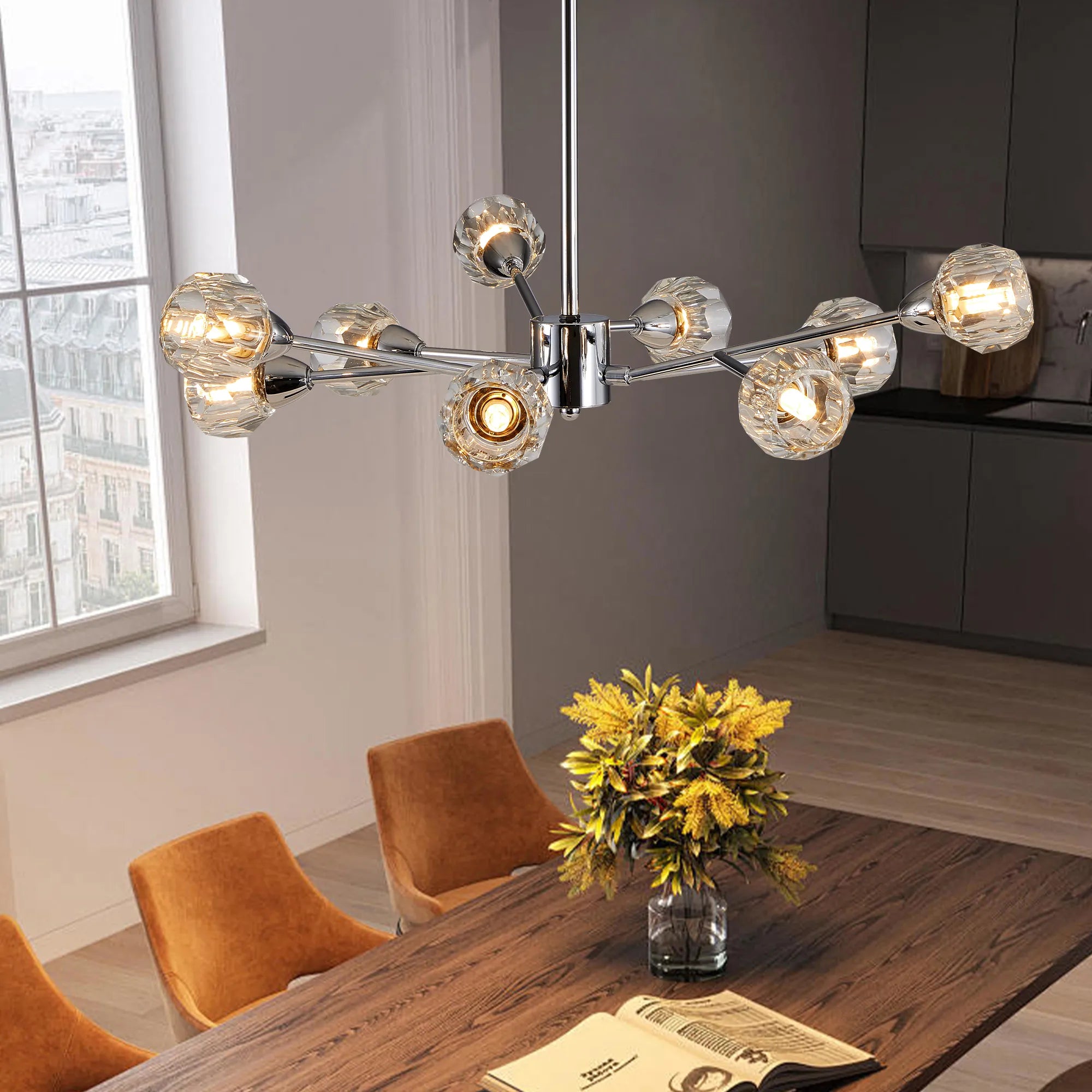 9-Light Modern Iron Crystal Chandelier