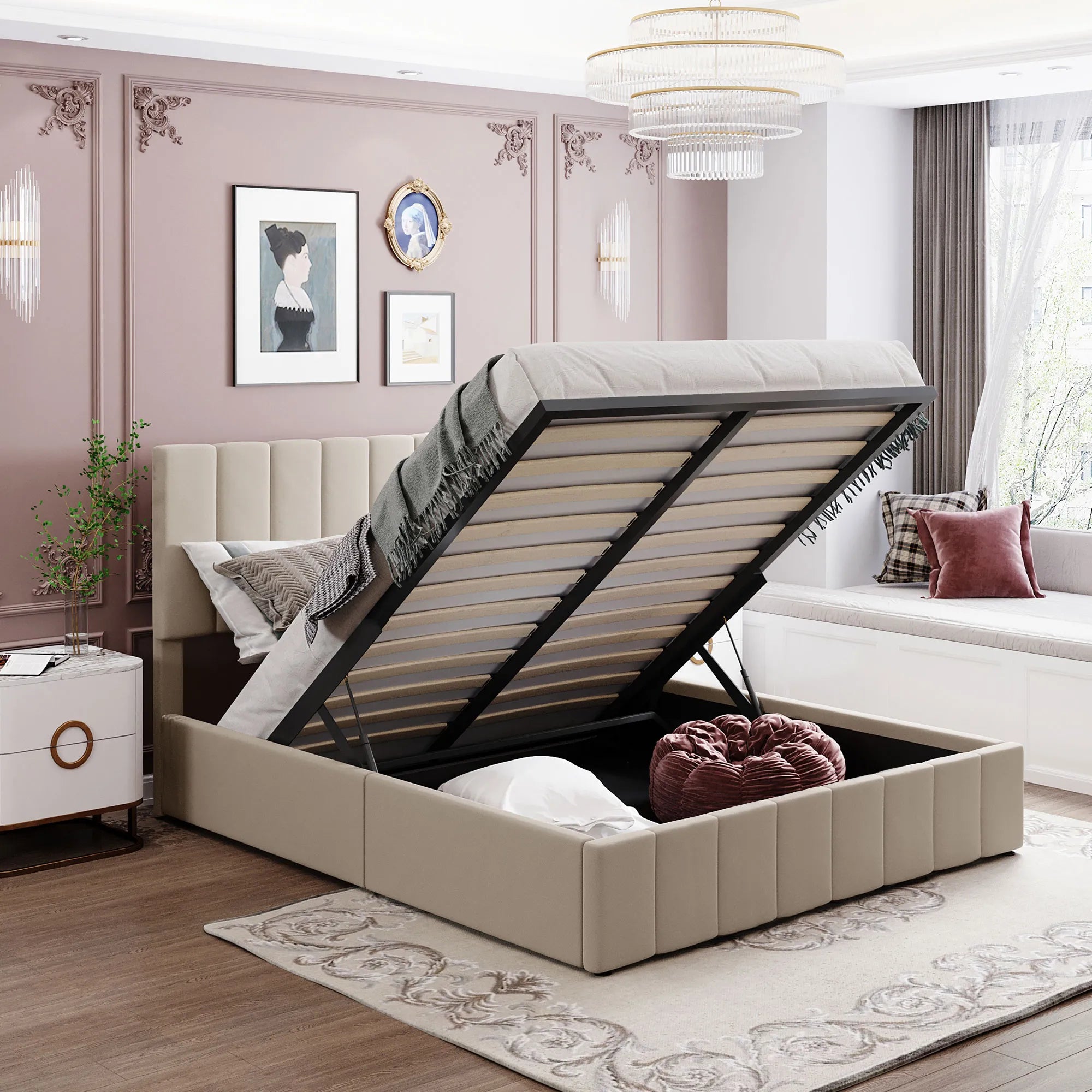 Adele – Upholstered Platform Bed with Hydraulic Storage