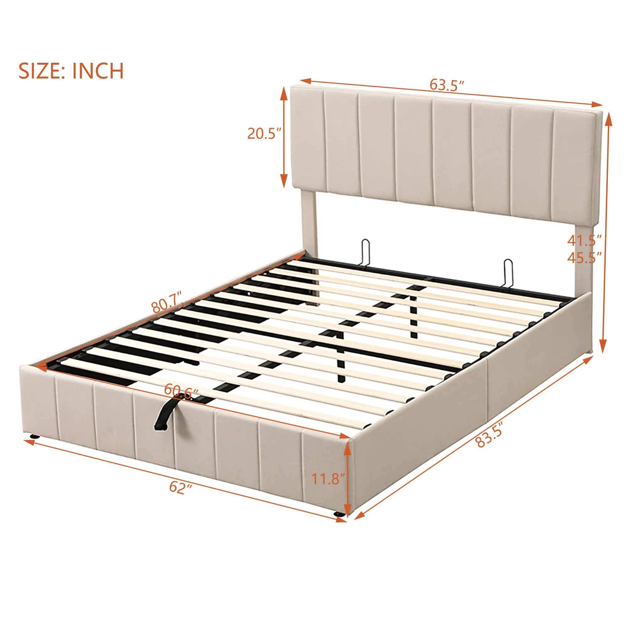 Adele – Upholstered Platform Bed with Hydraulic Storage