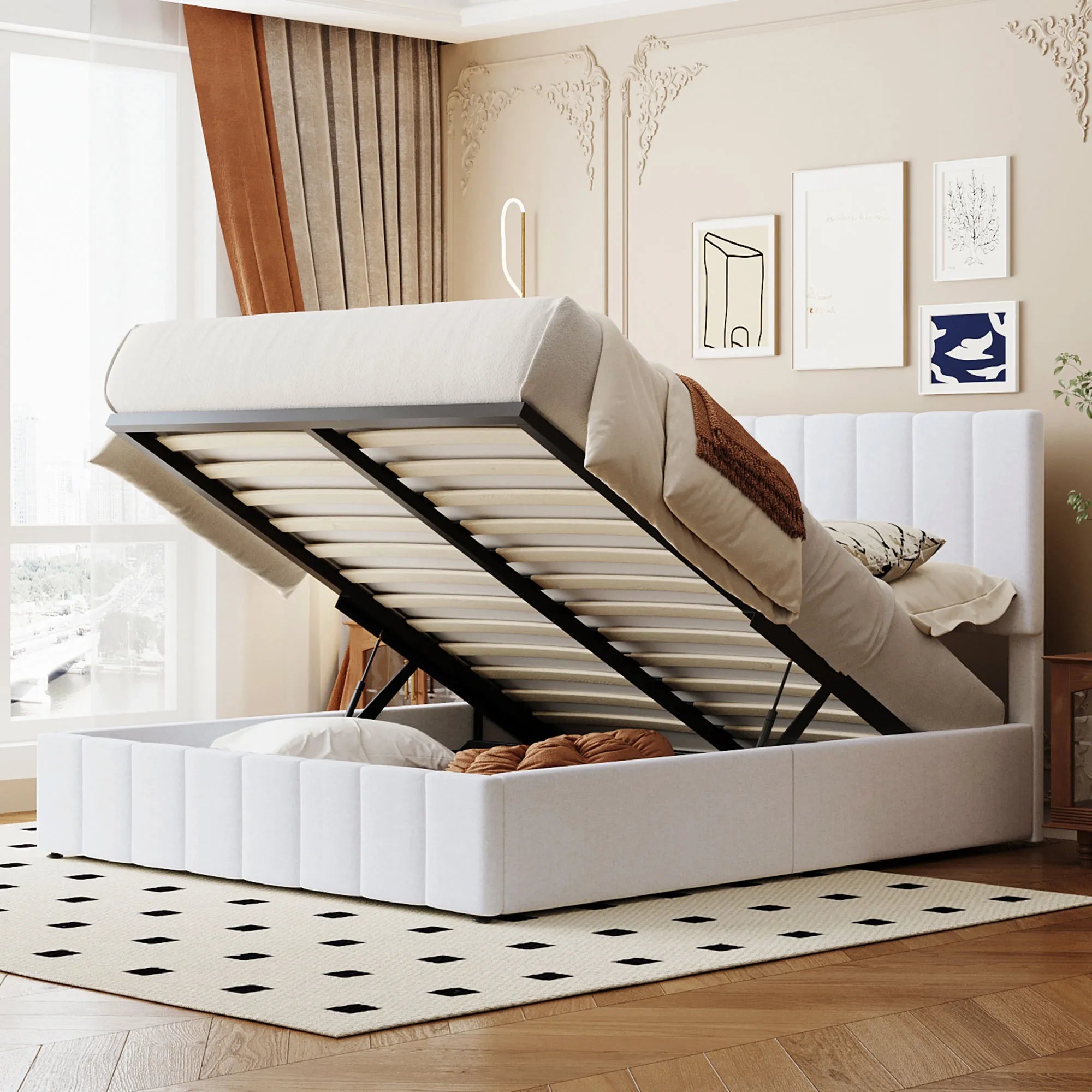 Adele – Upholstered Platform Bed with Hydraulic Storage