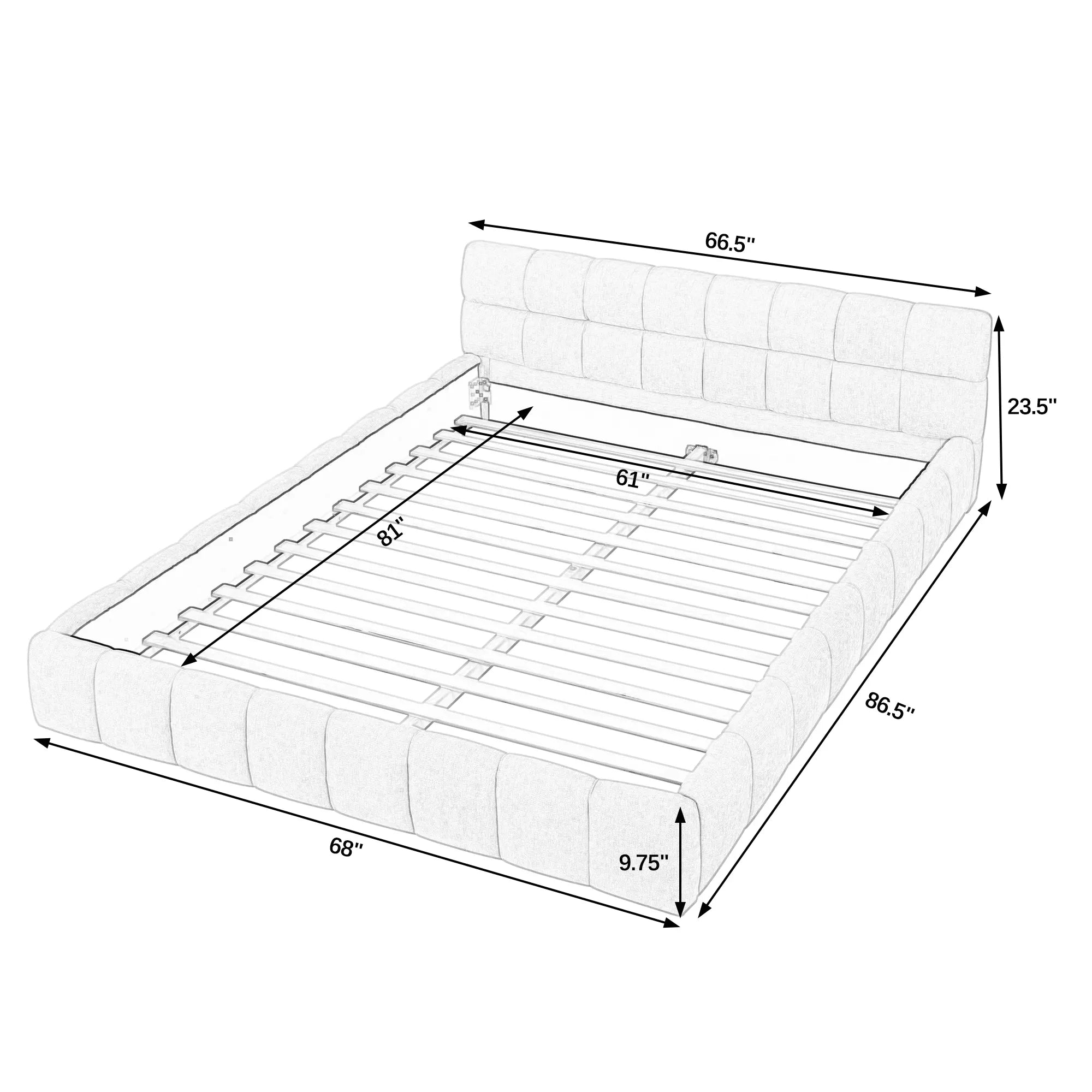 Aldora - Upholstered Grounded Bed Frame With Headboard