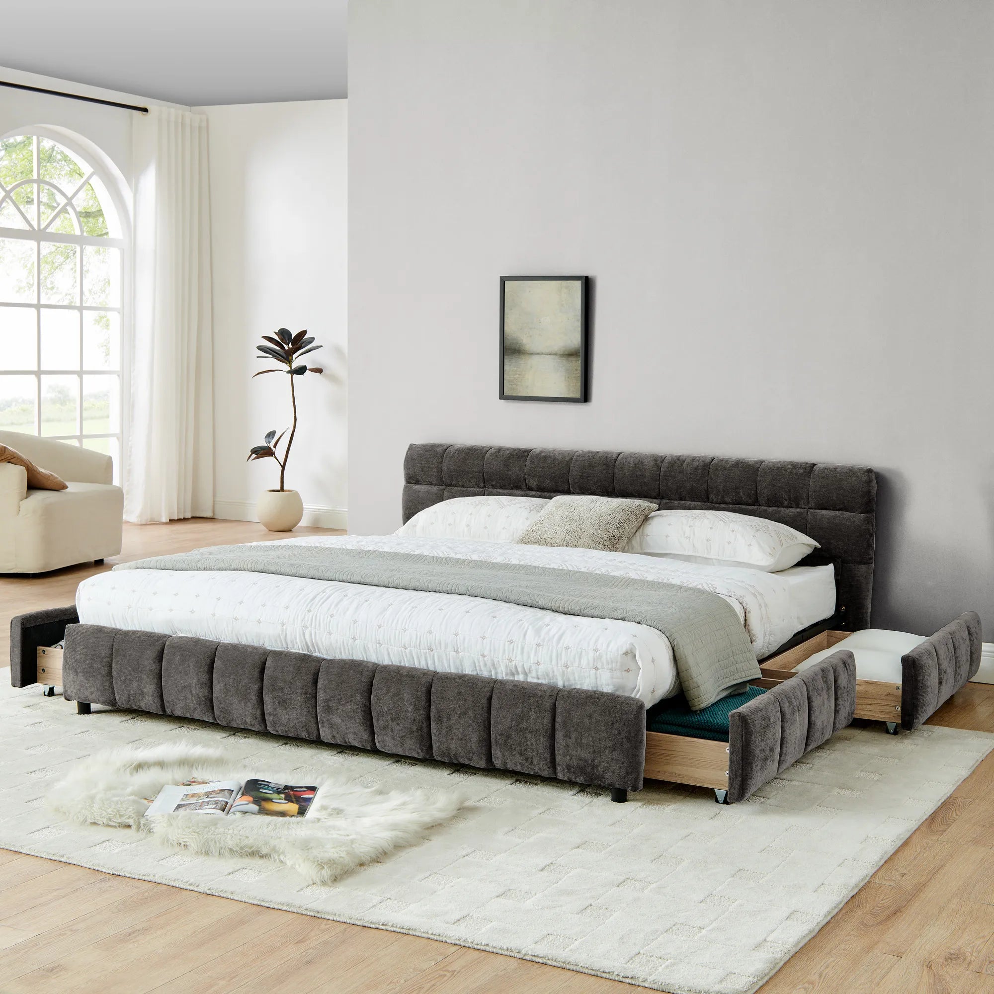 Aldora - Upholstered Bed Frame with Storage Drawer & Headboard