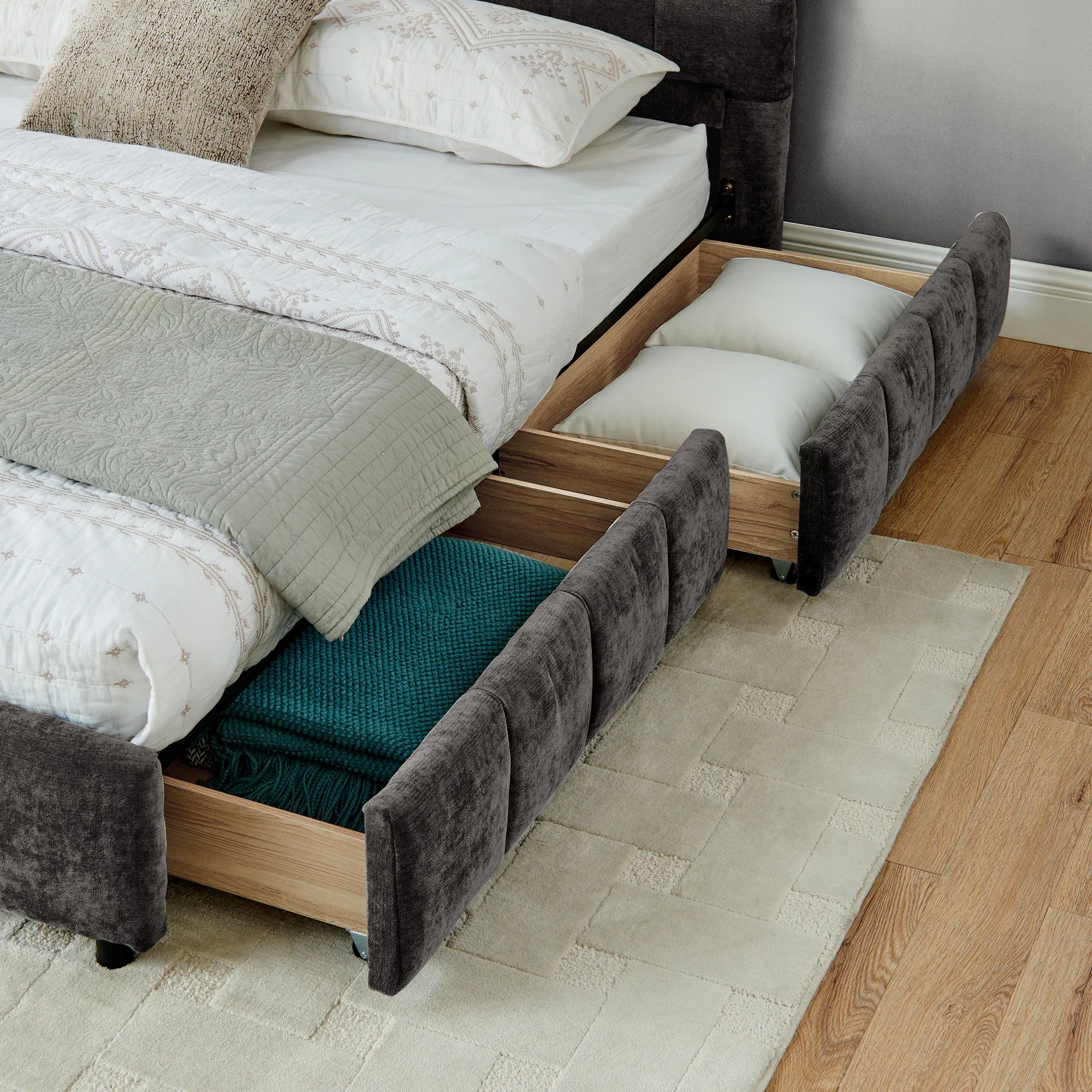 Aldora - Upholstered Bed Frame with Storage Drawer & Headboard