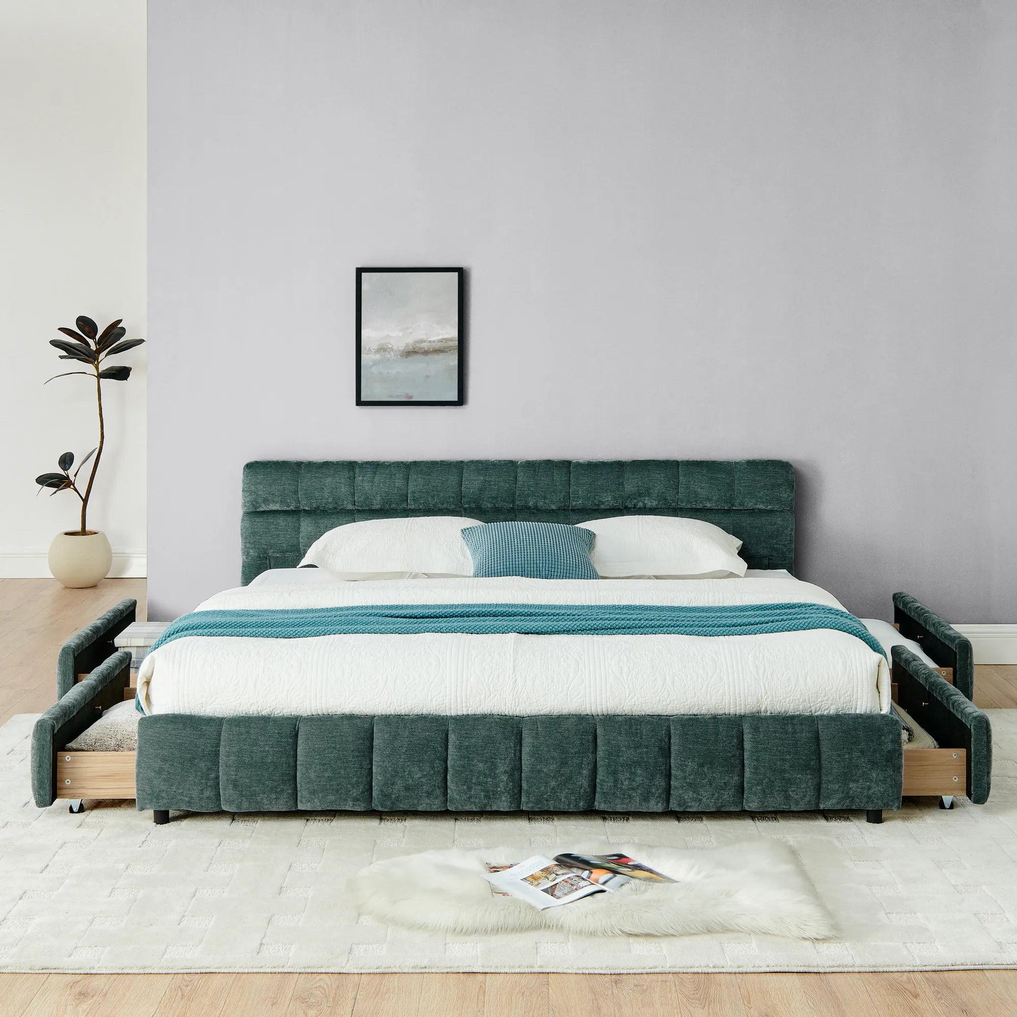Aldora - Upholstered Bed Frame with Storage Drawer & Headboard