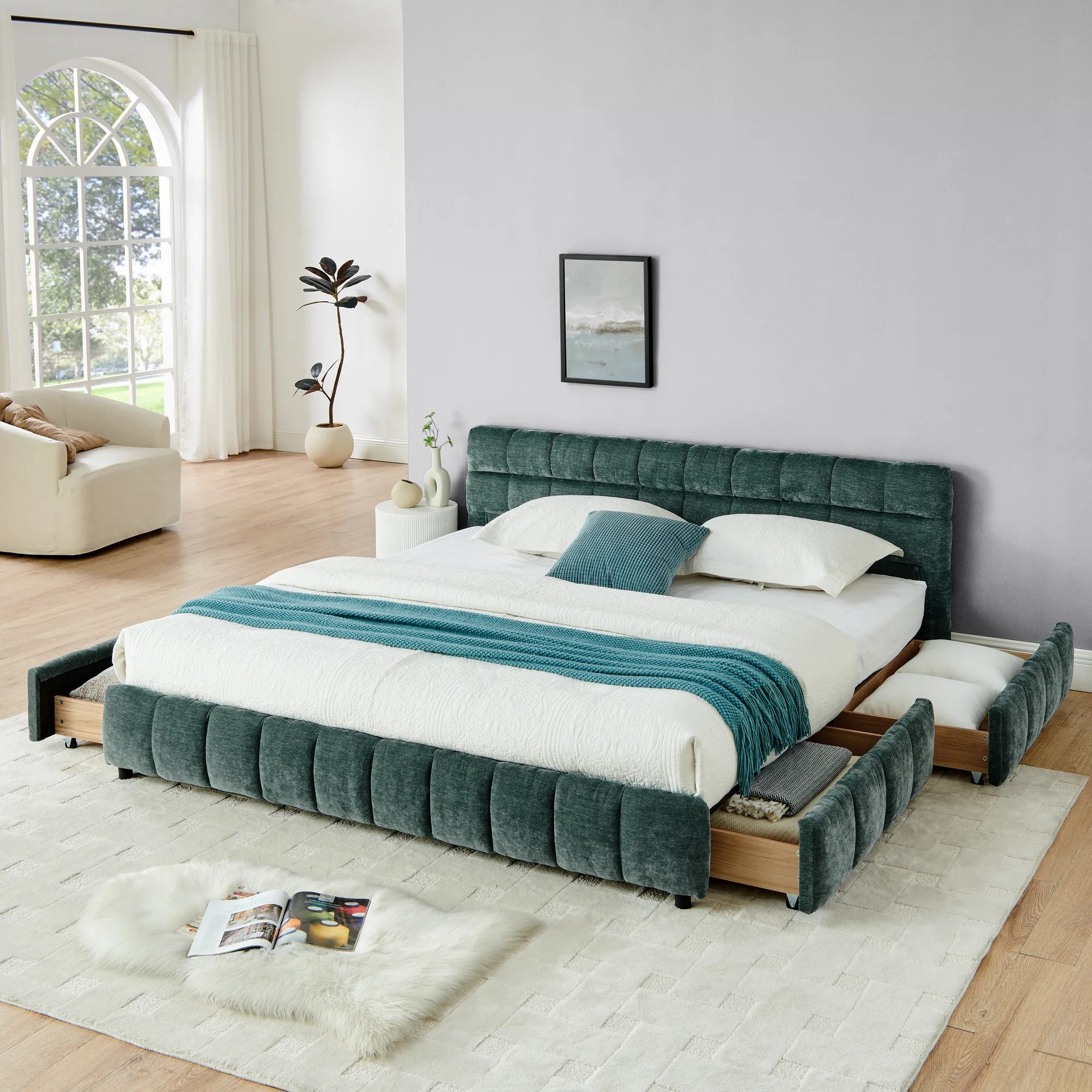 Aldora - Upholstered Bed Frame with Storage Drawer & Headboard