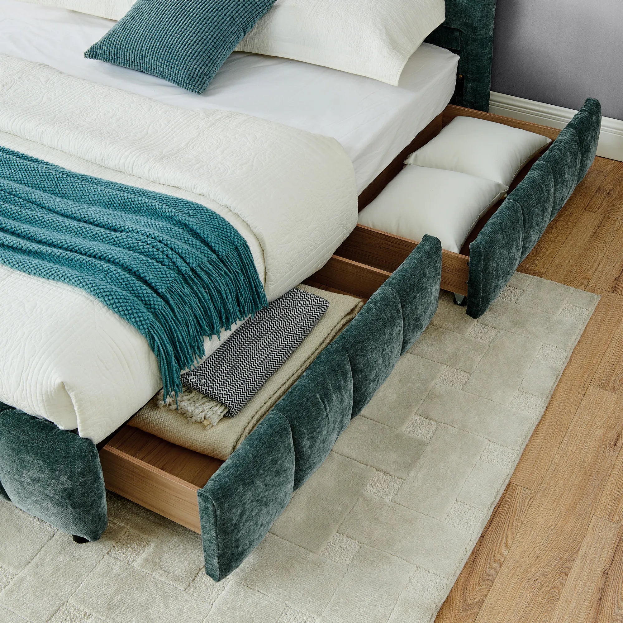 Aldora - Upholstered Bed Frame with Storage Drawer & Headboard