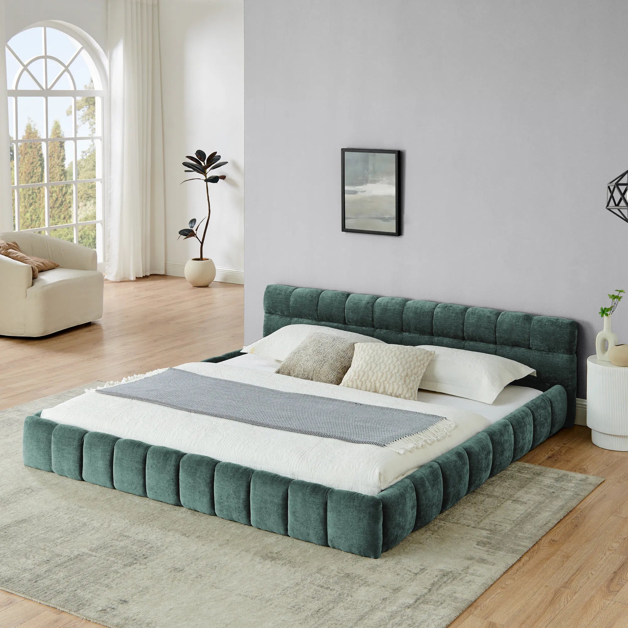 Aldora - Upholstered Grounded Bed Frame With Headboard