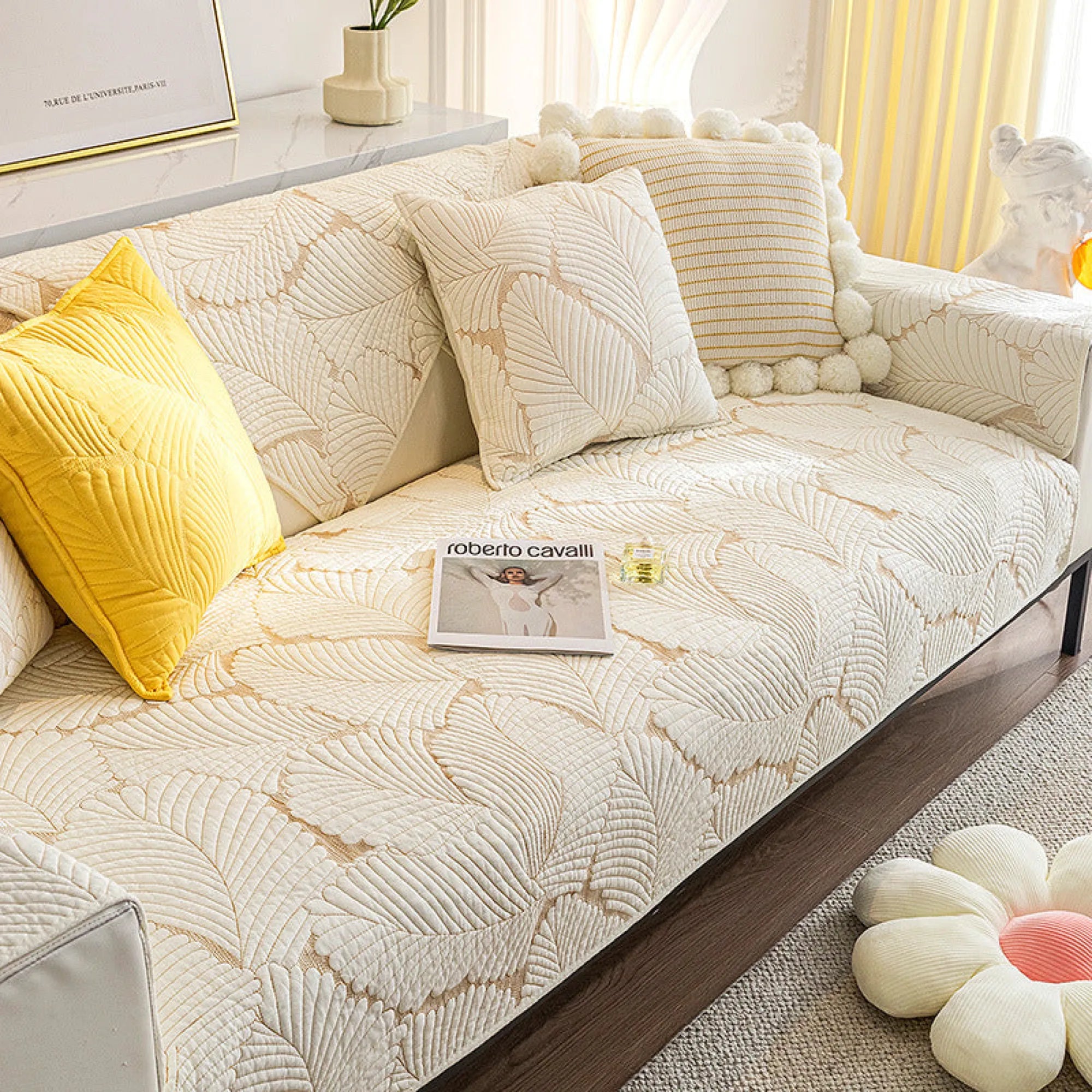 All Season Leaf Pattern Anti-Scratch Sofa Cover Slipcover