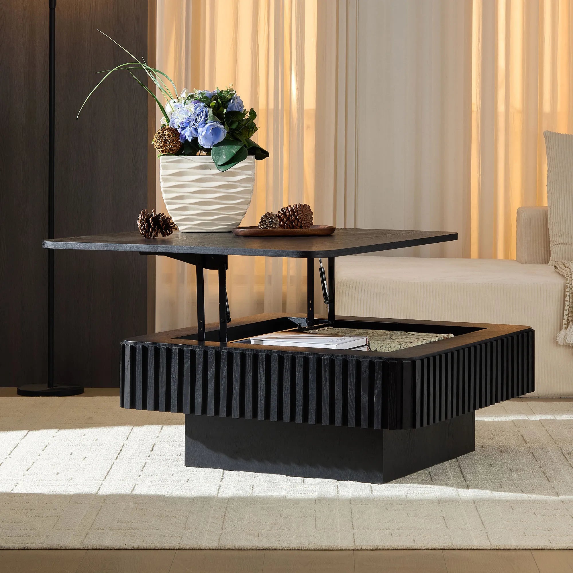 Arlo – Modern Square Lift Top Coffee Table with Storage