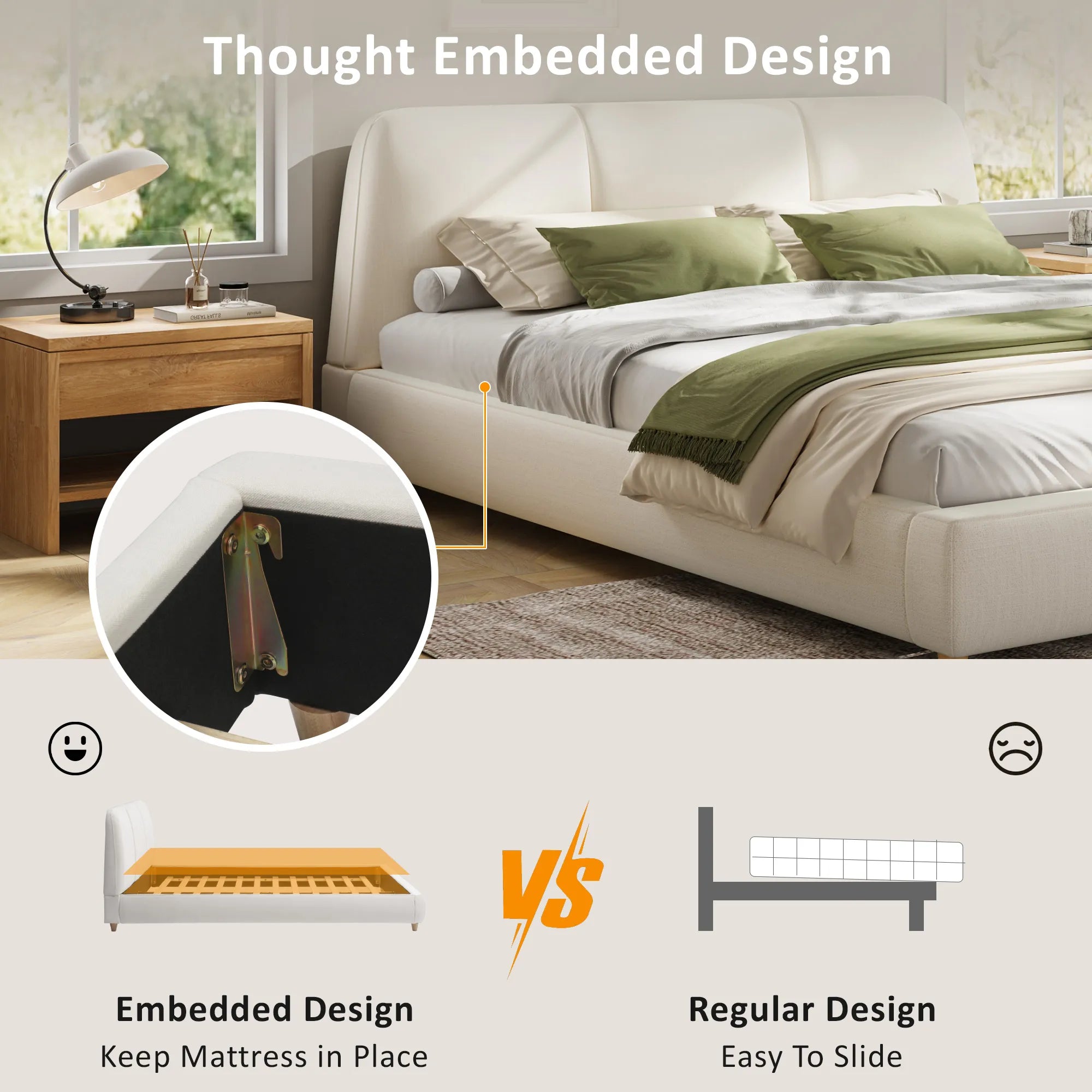 Aurora – Modern Upholstered Bed Frame with Linen Fabric