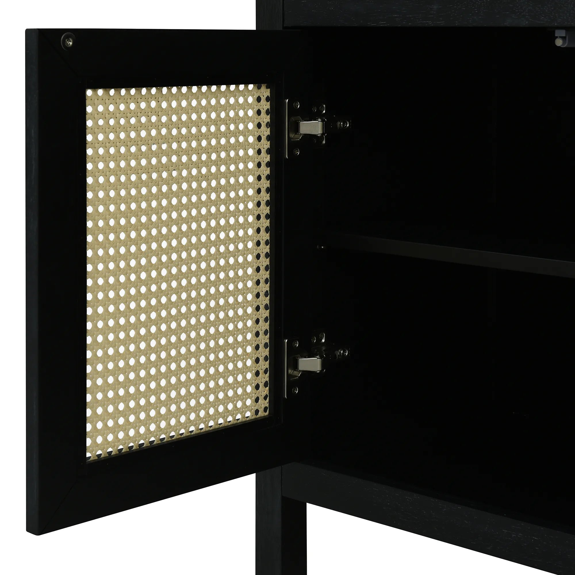 Bohemian Rattan Buffet Storage Cabinet with Adjustable Shelves