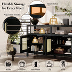 Bohemian Rattan Buffet Storage Cabinet with Adjustable Shelves