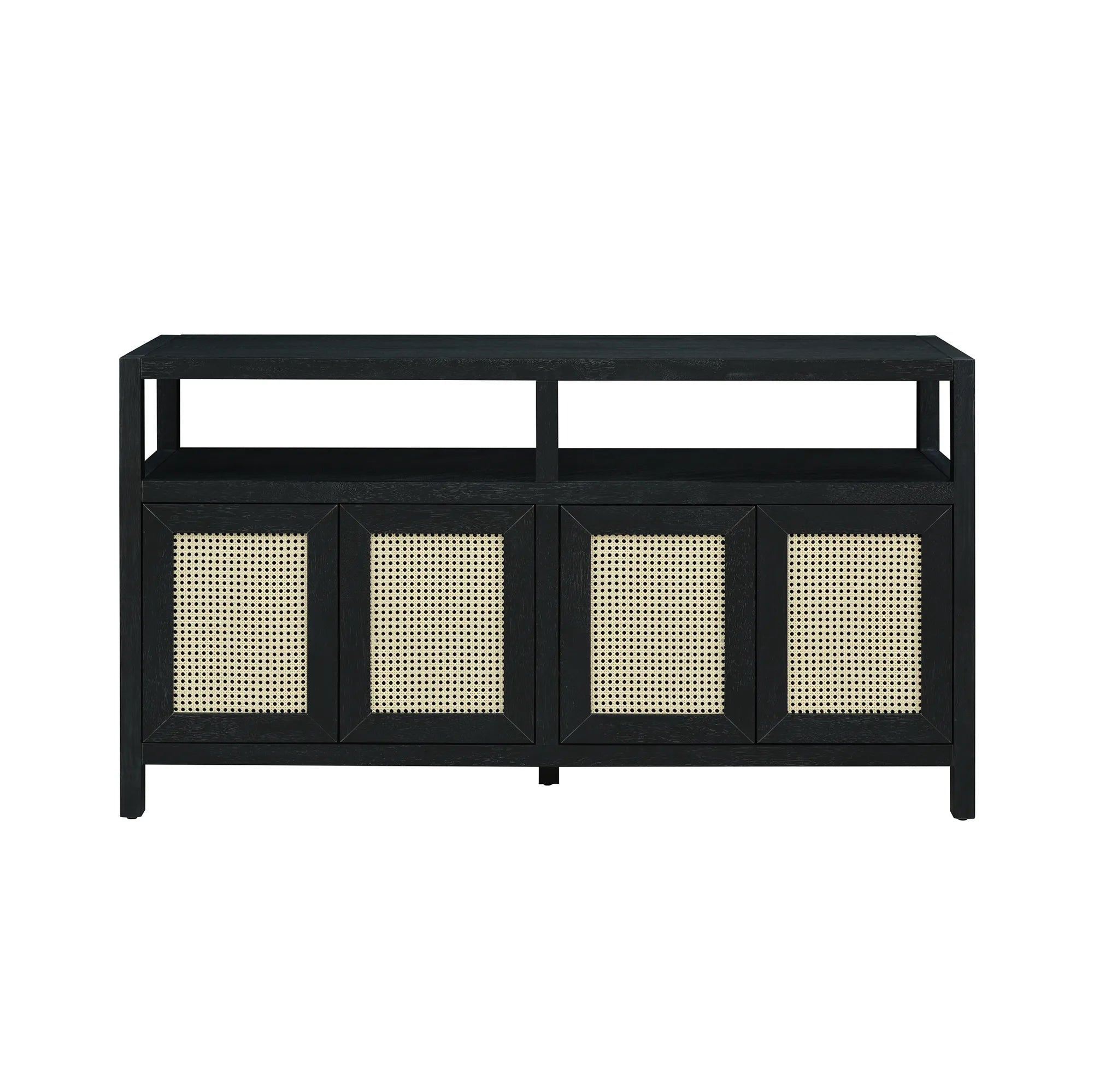 Bohemian Rattan Buffet Storage Cabinet with Adjustable Shelves