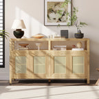 Bohemian Rattan Buffet Storage Cabinet with Adjustable Shelves