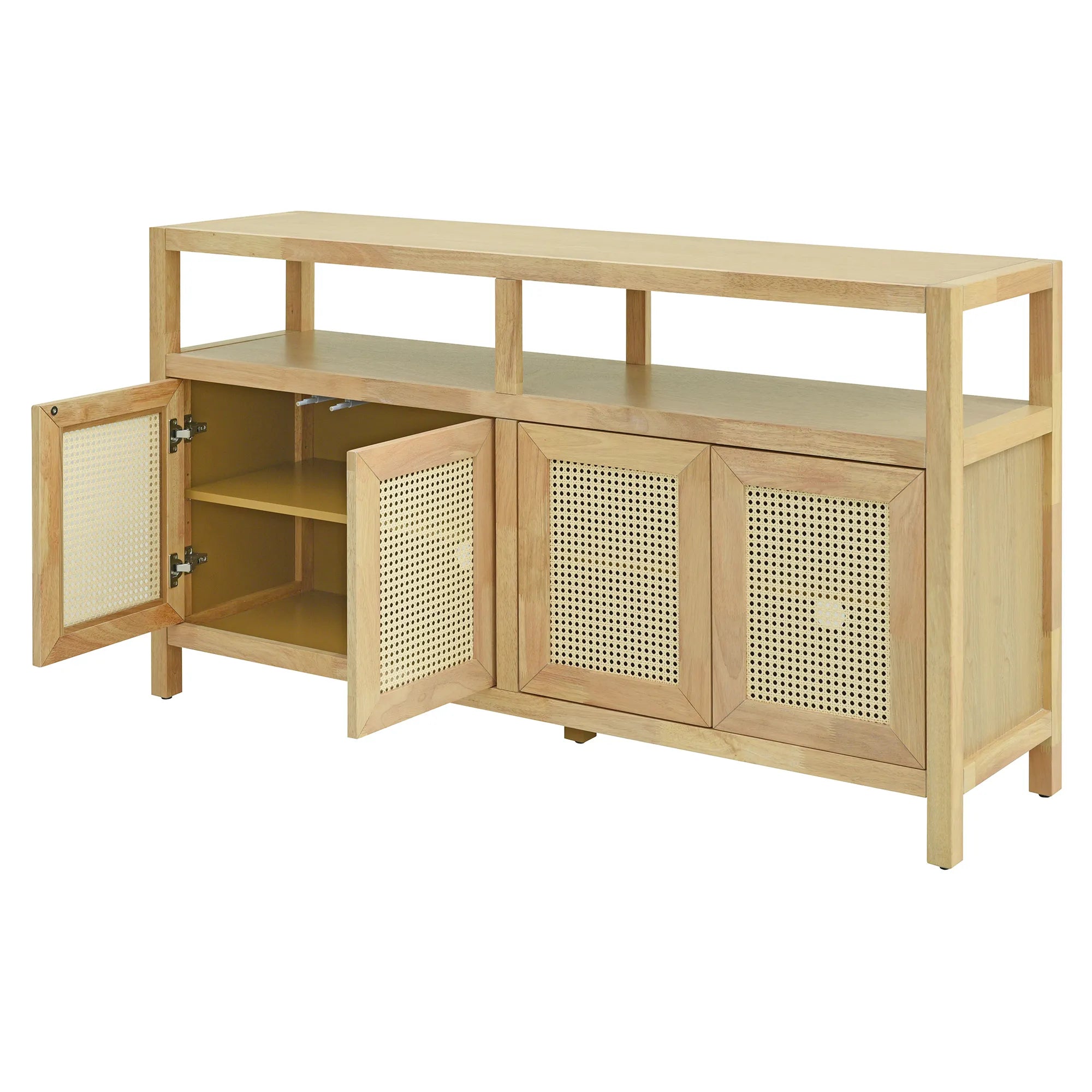Bohemian Rattan Buffet Storage Cabinet with Adjustable Shelves