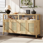 Bohemian Rattan Buffet Storage Cabinet with Adjustable Shelves