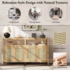 Bohemian Rattan Buffet Storage Cabinet with Adjustable Shelves