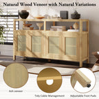 Bohemian Rattan Buffet Storage Cabinet with Adjustable Shelves