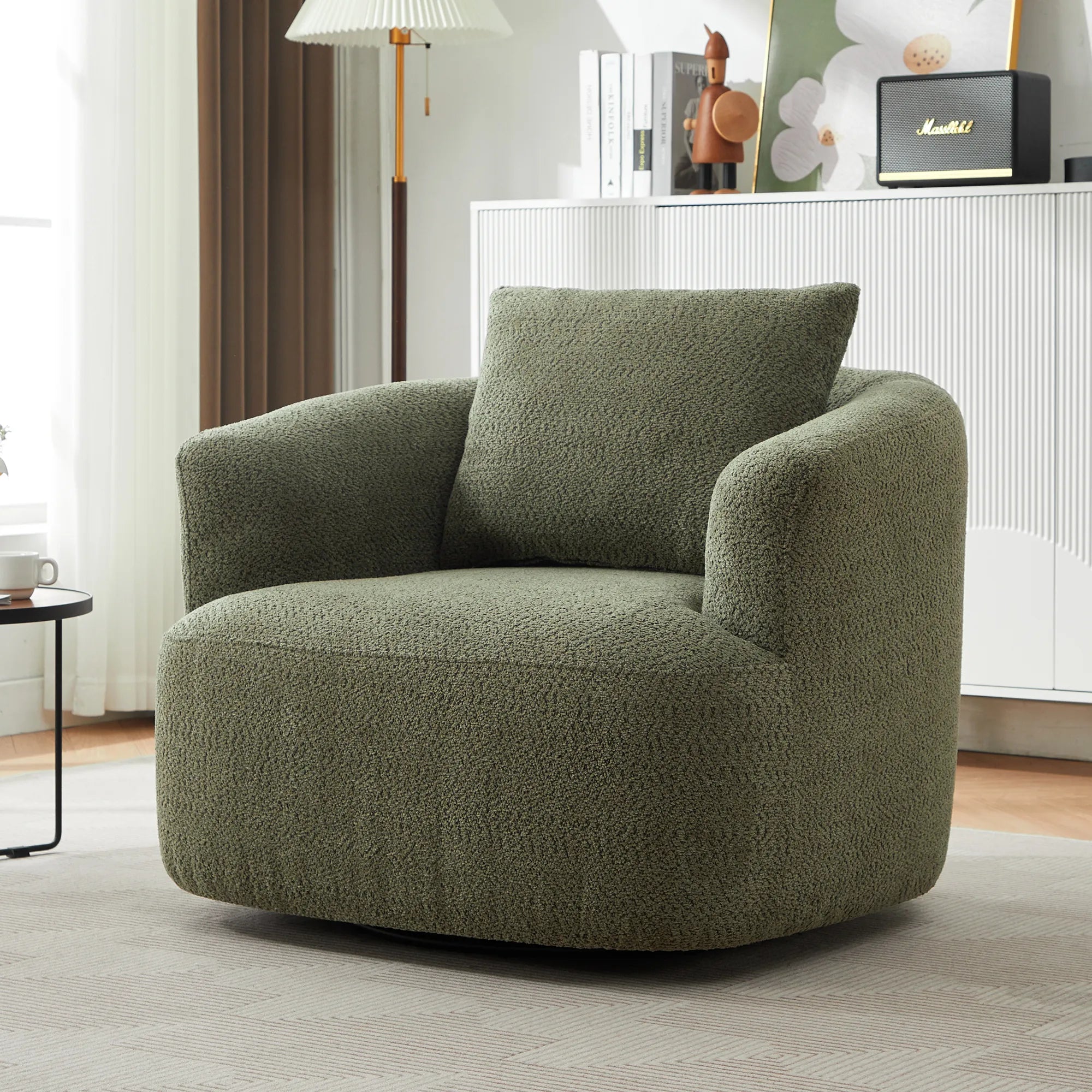 Bouclé 360° Swivel Barrel Chair, Compressed