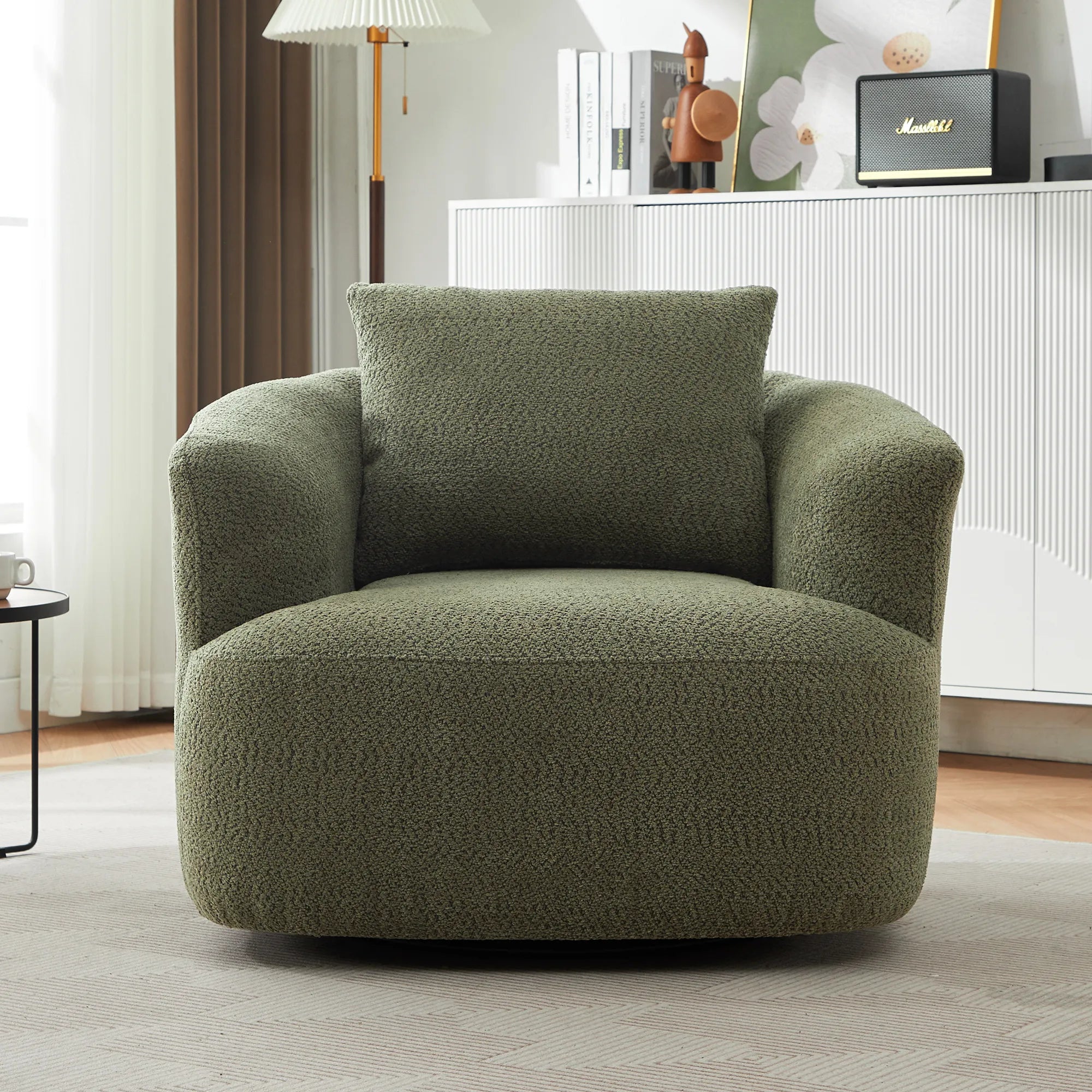 Bouclé 360° Swivel Barrel Chair, Compressed