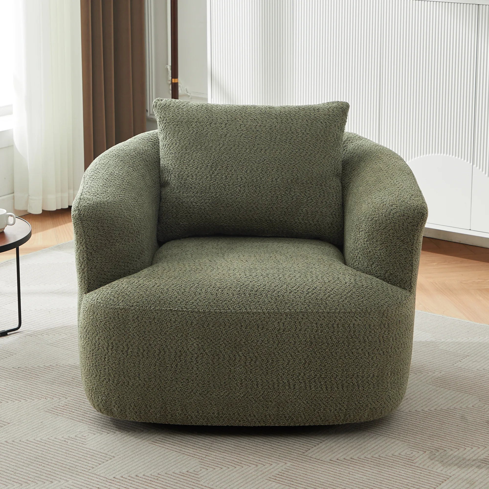 Bouclé 360° Swivel Barrel Chair, Compressed
