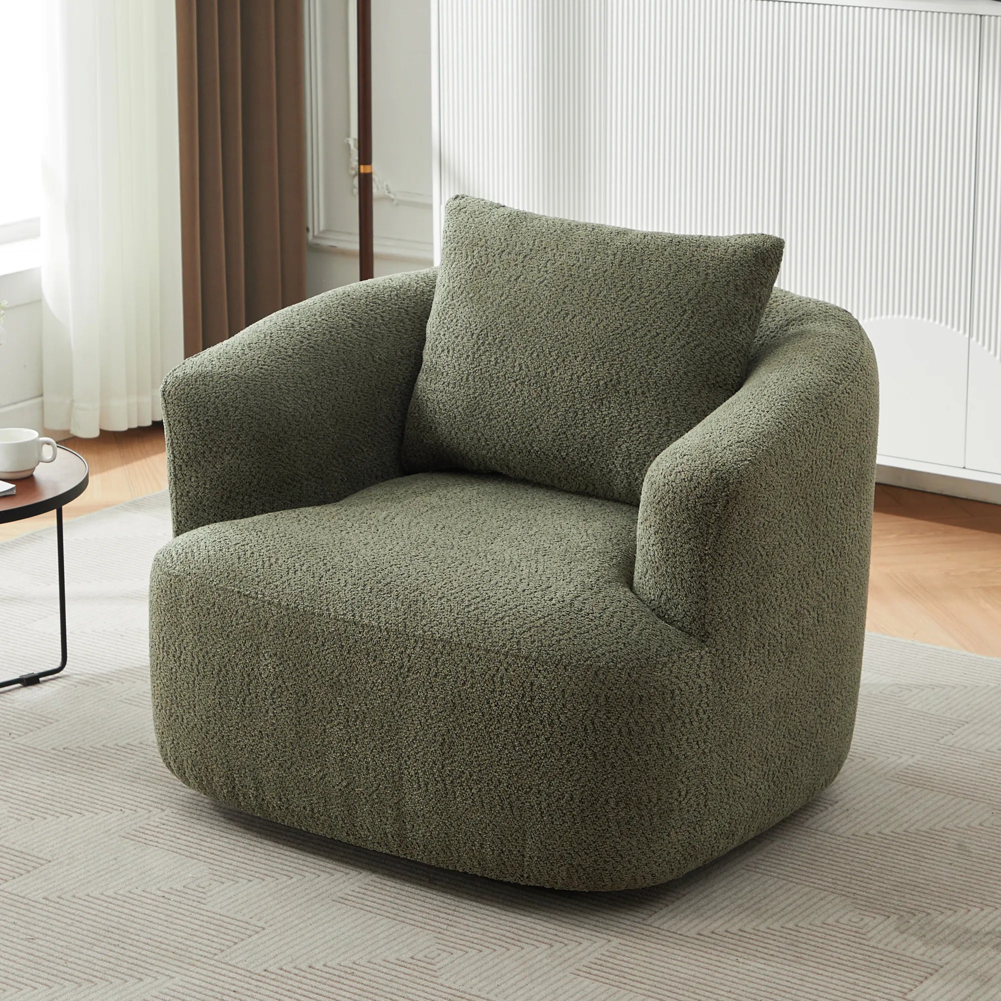 Bouclé 360° Swivel Barrel Chair, Compressed