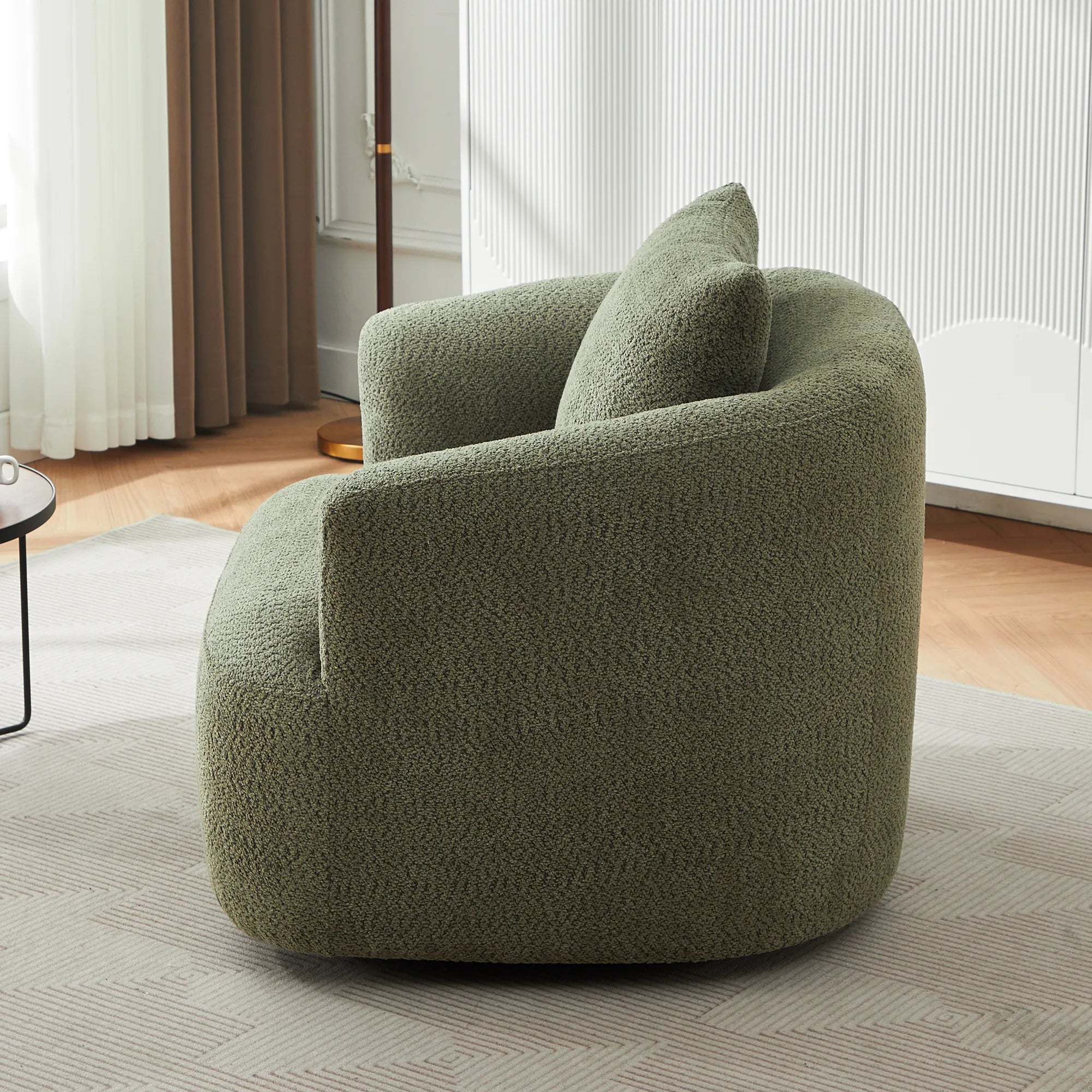 Bouclé 360° Swivel Barrel Chair, Compressed