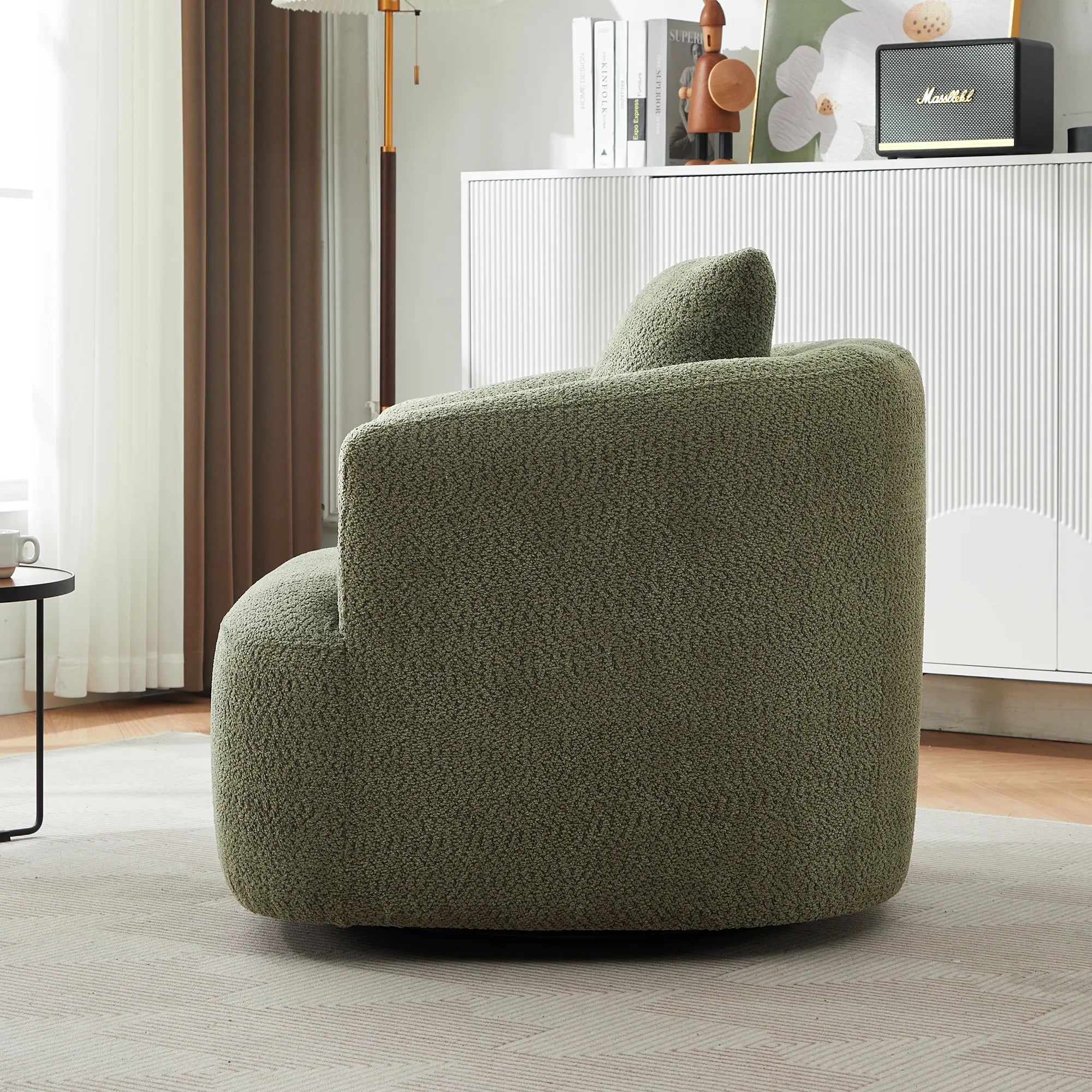 Bouclé 360° Swivel Barrel Chair, Compressed