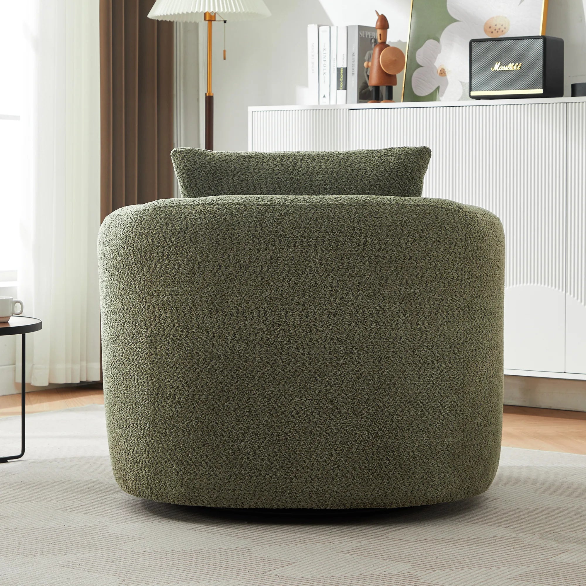 Bouclé 360° Swivel Barrel Chair, Compressed