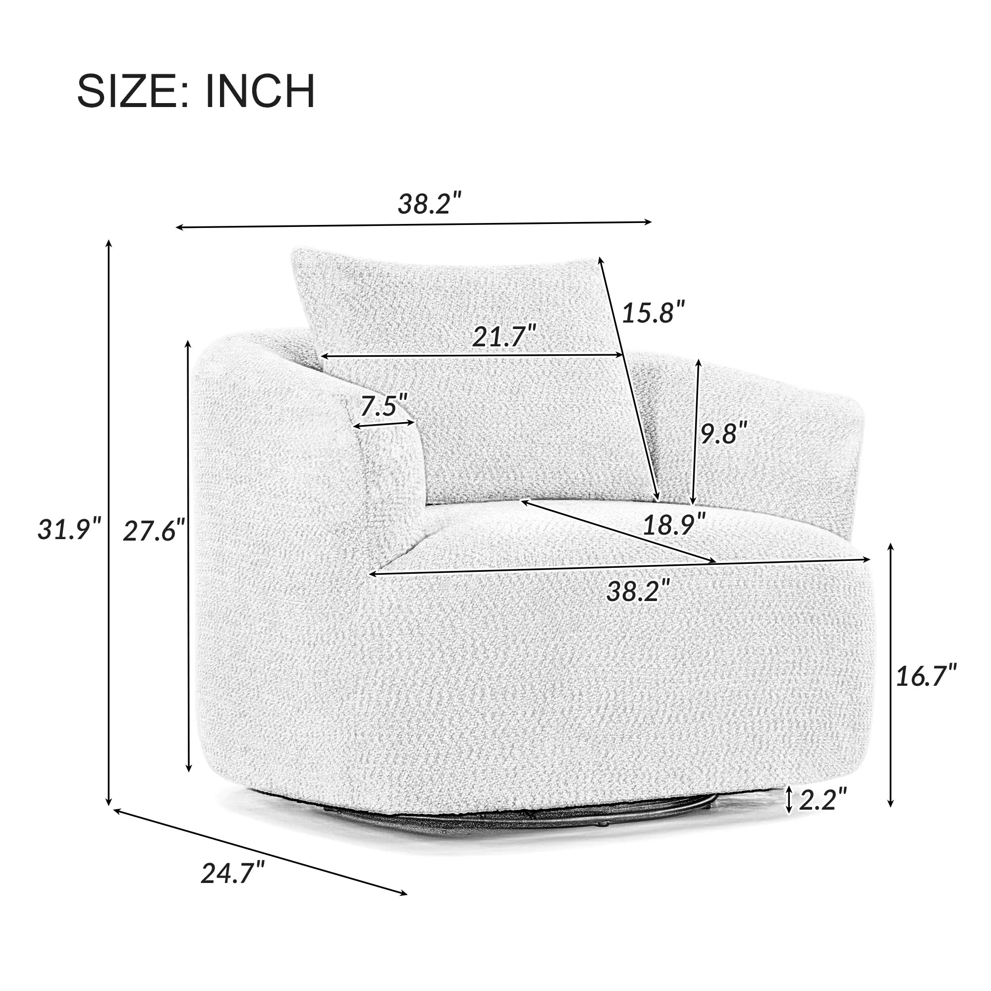 Bouclé 360° Swivel Barrel Chair, Compressed