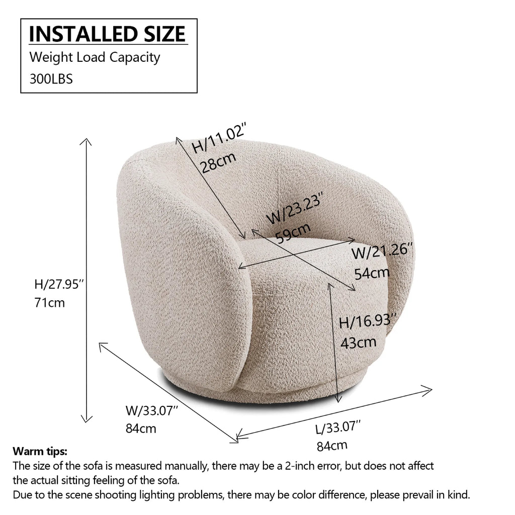 Boucle Fabric Swivel Barrel Accent Chair