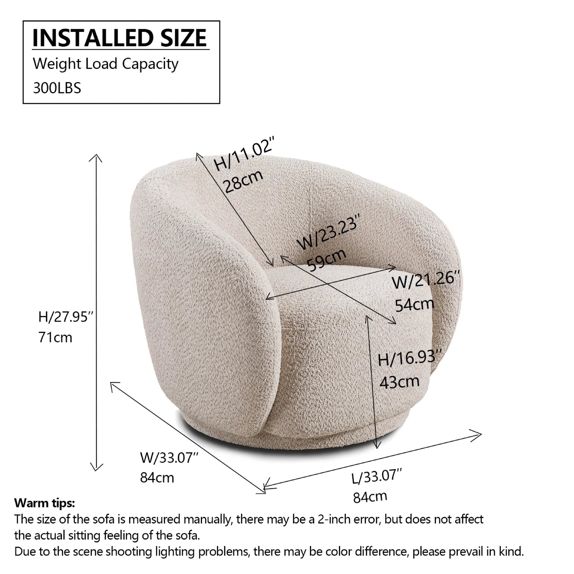 Boucle Fabric Swivel Barrel Accent Chair