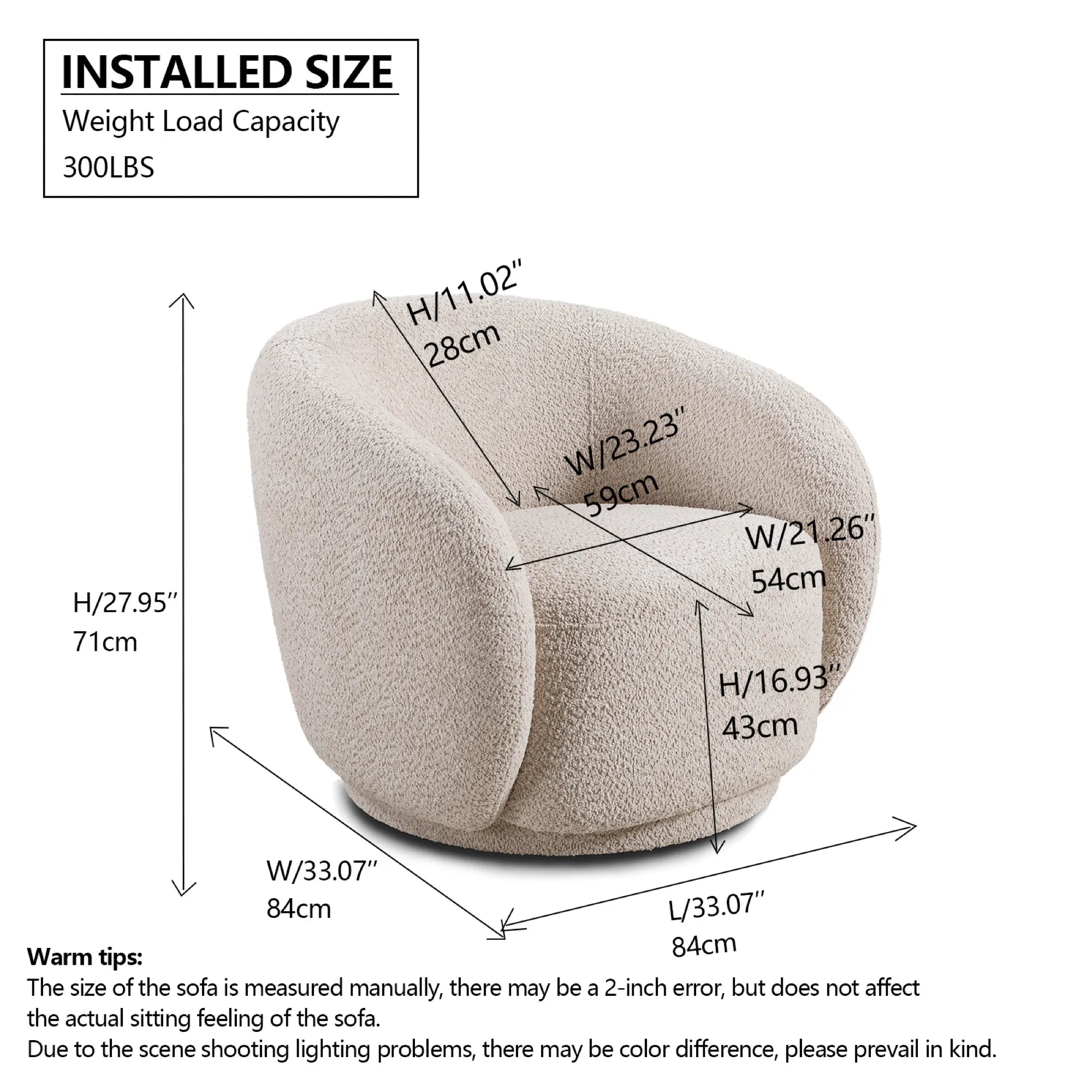 Boucle Fabric Swivel Barrel Accent Chair