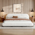 Boucle Upholstered Platform Bed with Thick Headboard