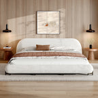 Boucle Upholstered Platform Bed with Thick Headboard