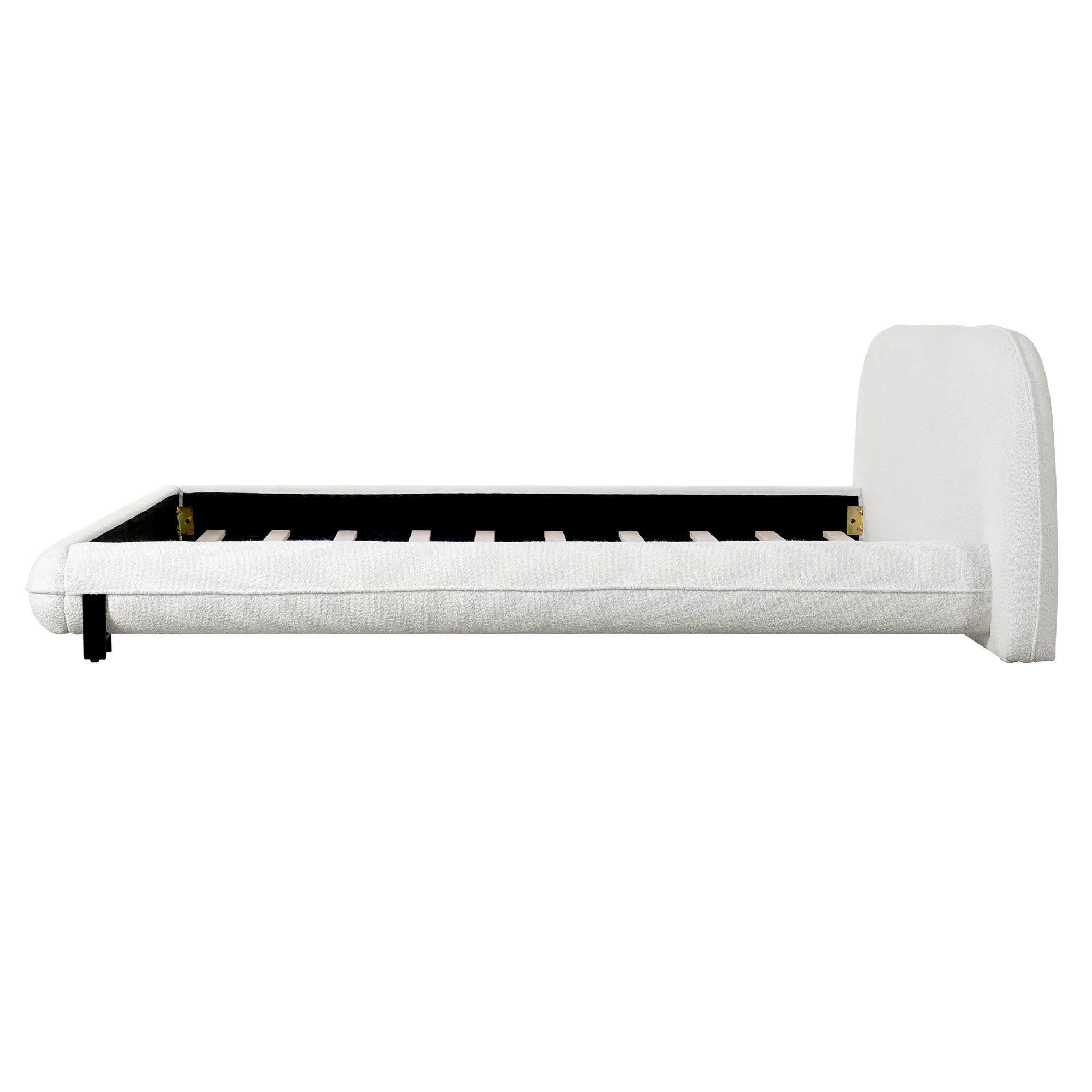 Boucle Upholstered Platform Bed with Thick Headboard