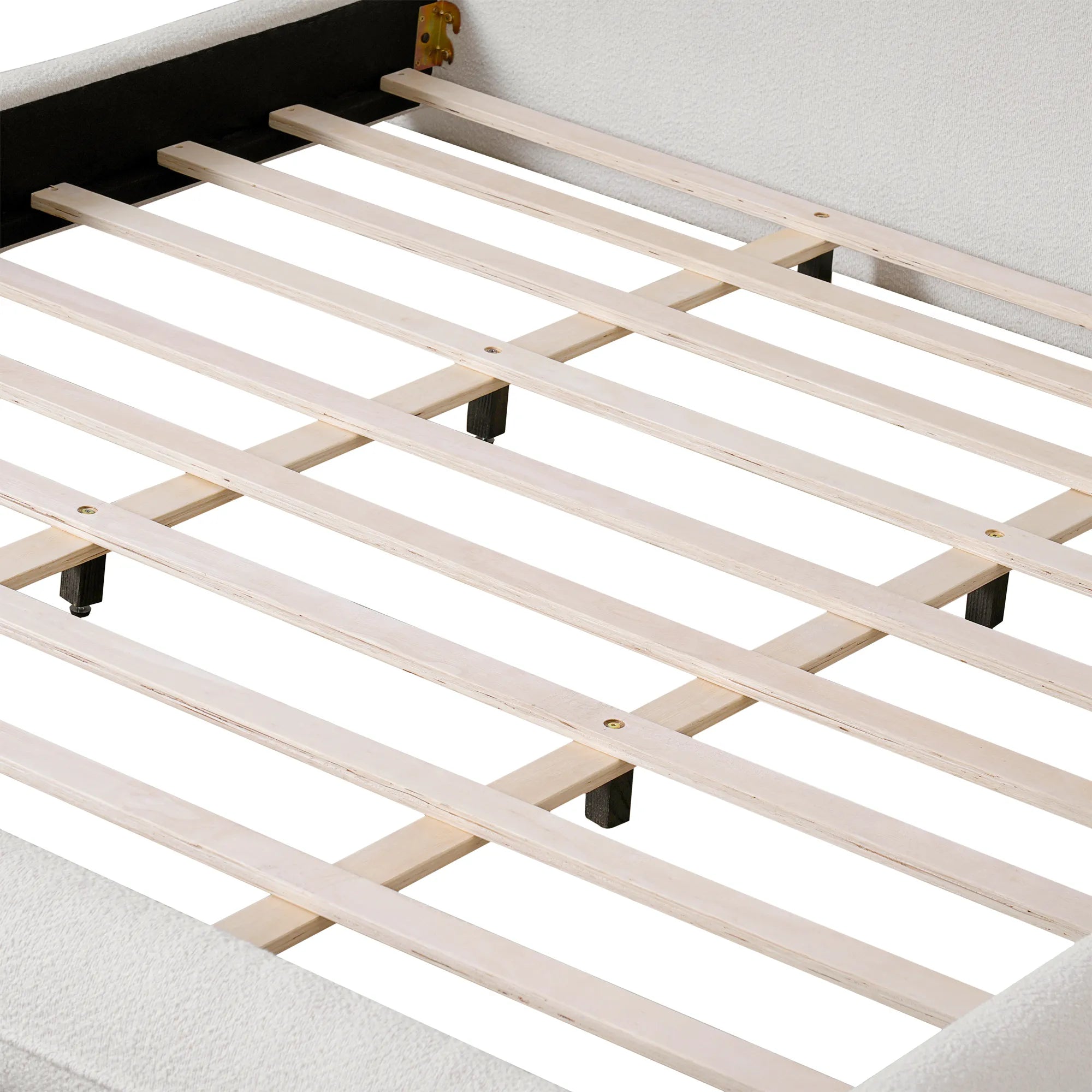 Boucle Upholstered Platform Bed with Thick Headboard